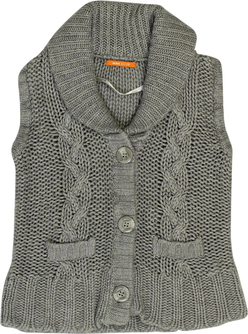 HEMA - Grey Knitted Sleeveless Cardigan- ThriftTale.com - Vintage and second handclothing