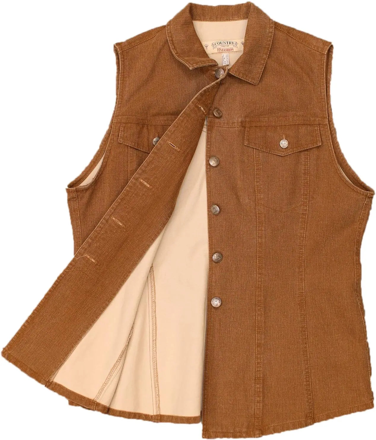 HS Fashion - Brown Sleeveless Denim Jacket- ThriftTale.com - Vintage and second handclothing