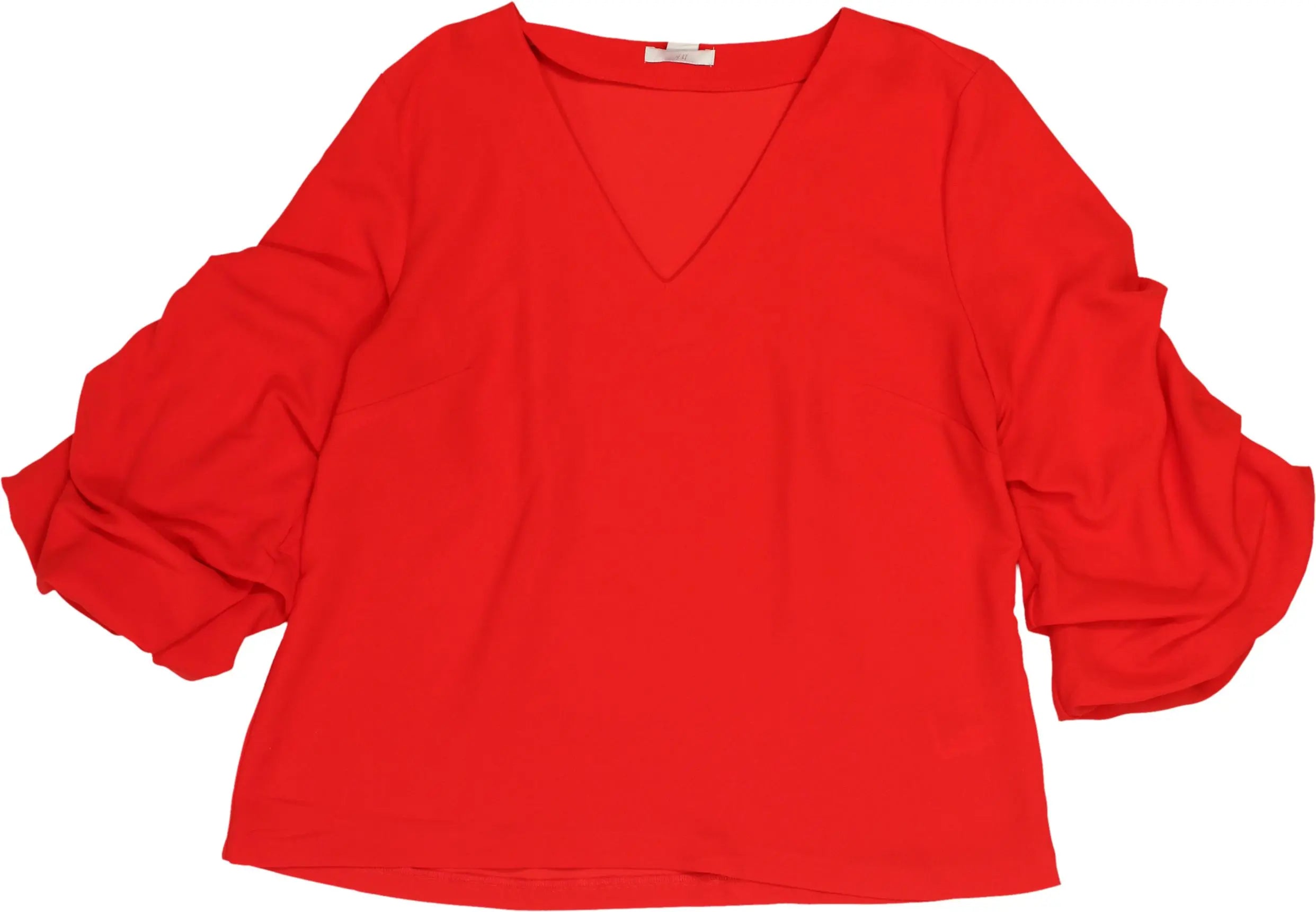 H&M - Red Top with Intricate Sleeve Detail- ThriftTale.com - Vintage and second handclothing
