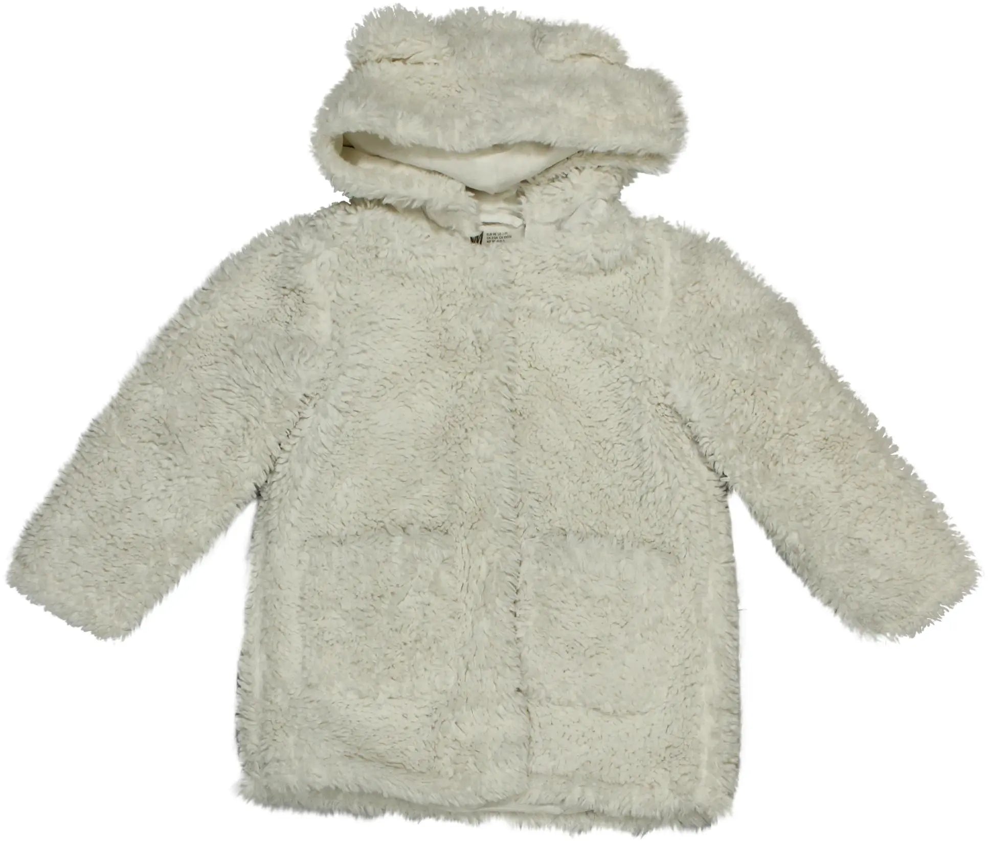 H&M - White Hooded Fluffy Jacket- ThriftTale.com - Vintage and second handclothing