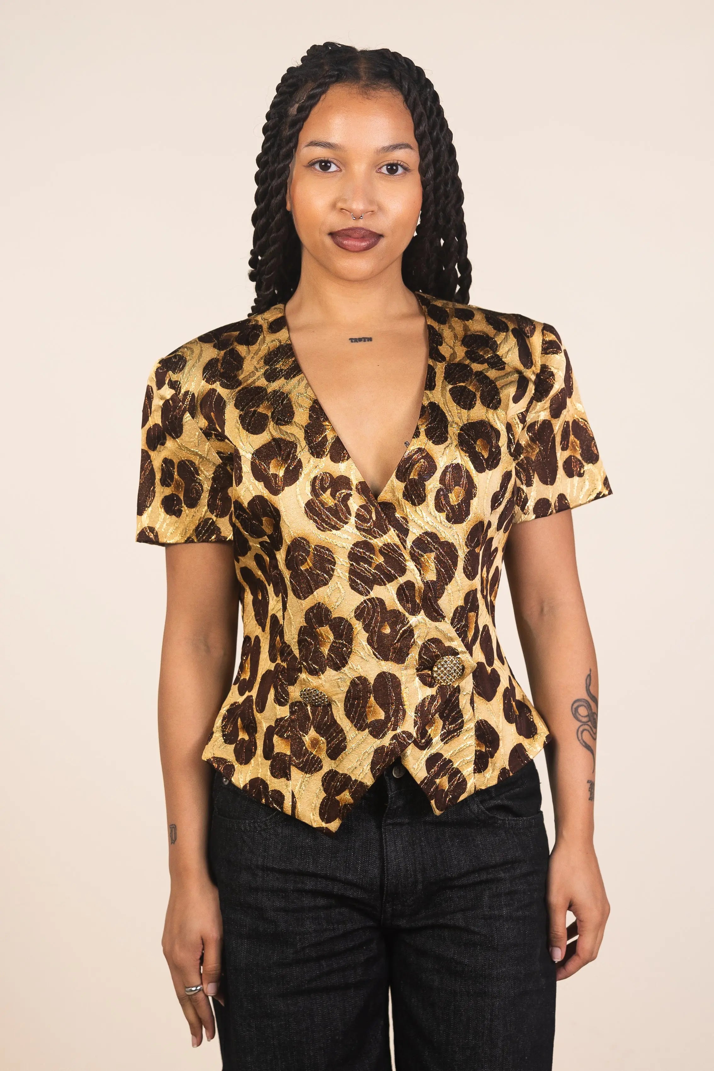 Handmade - 80s Glitter Leopard Shirt- ThriftTale.com - Vintage and second handclothing