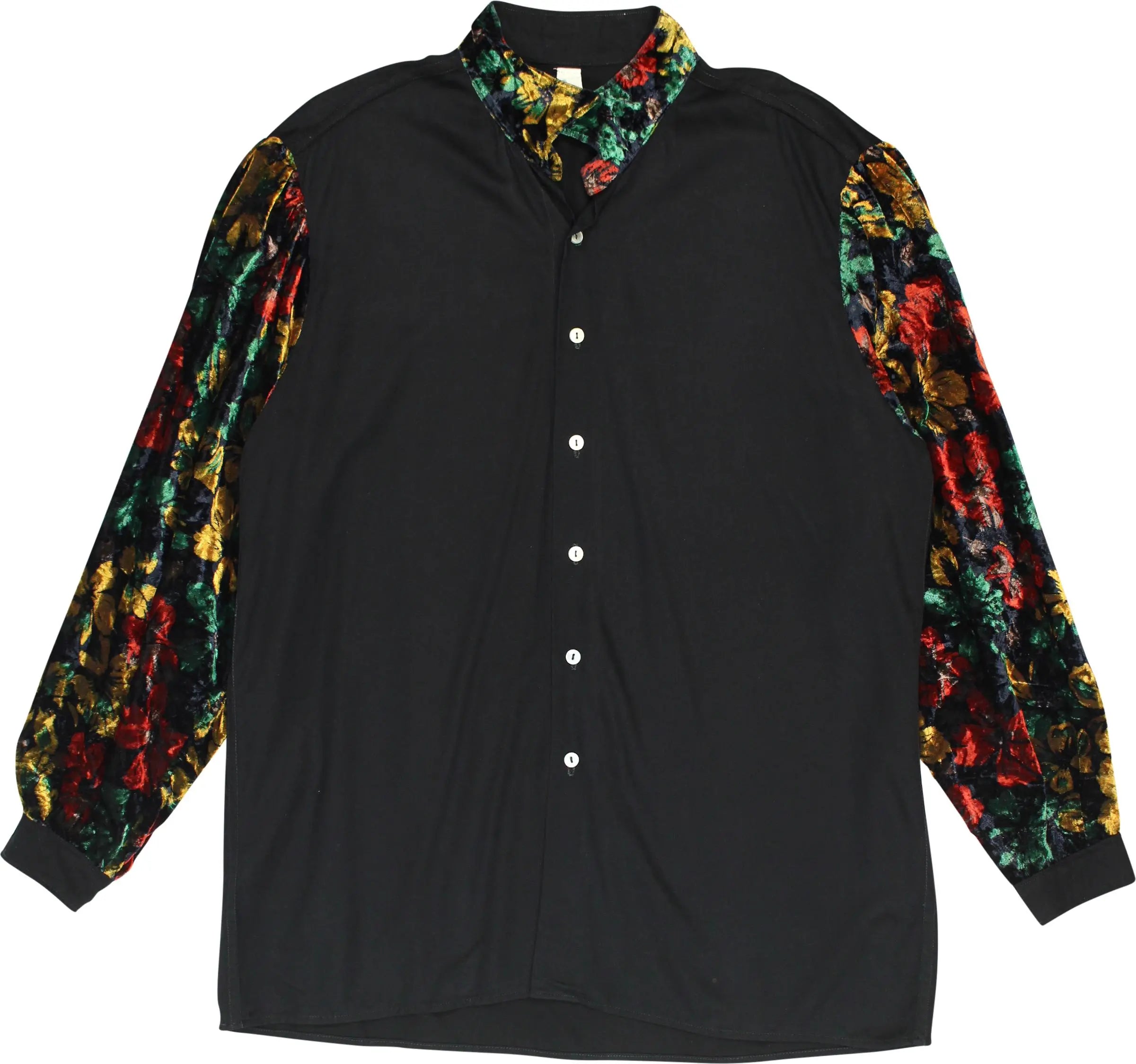 Handmade - 80s Shirt with Velvet Details- ThriftTale.com - Vintage and second handclothing