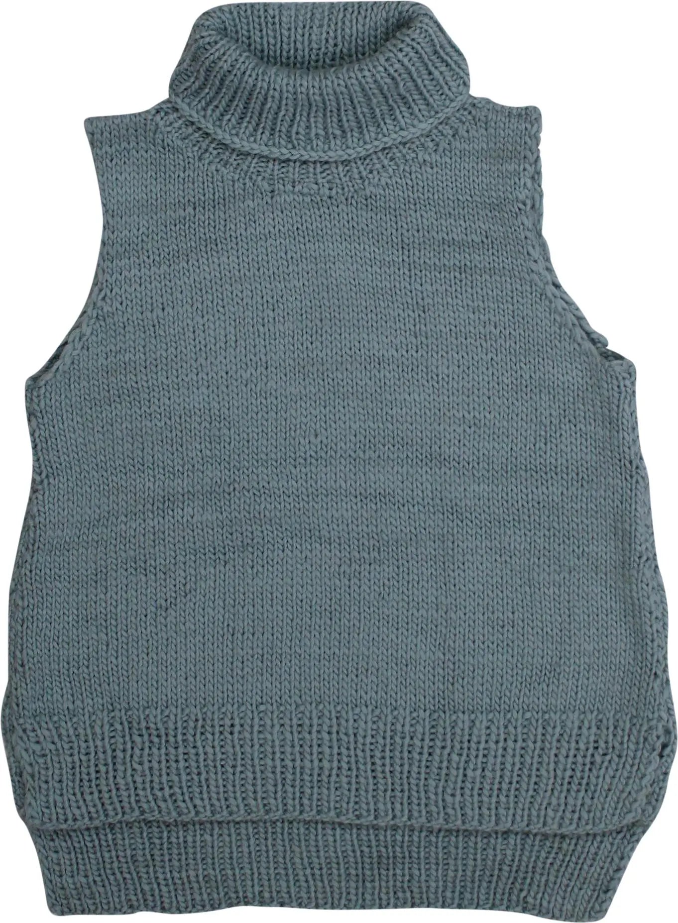 Handmade - Blue Knitted Sleeveless Turtleneck Jumper- ThriftTale.com - Vintage and second handclothing