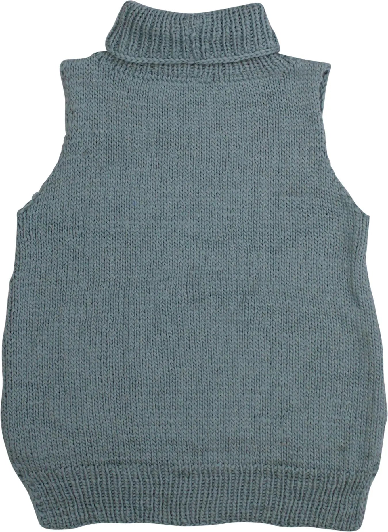 Handmade - Blue Knitted Sleeveless Turtleneck Jumper- ThriftTale.com - Vintage and second handclothing