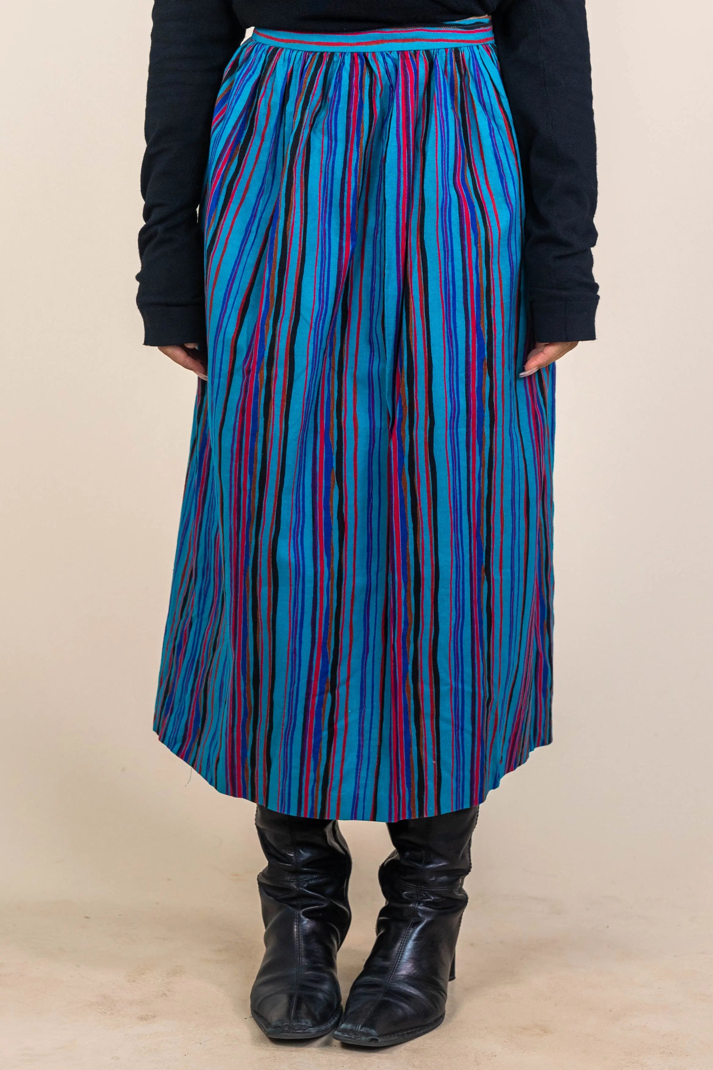 Handmade 70s Blue Striped Skirt ThriftTale - Main Image