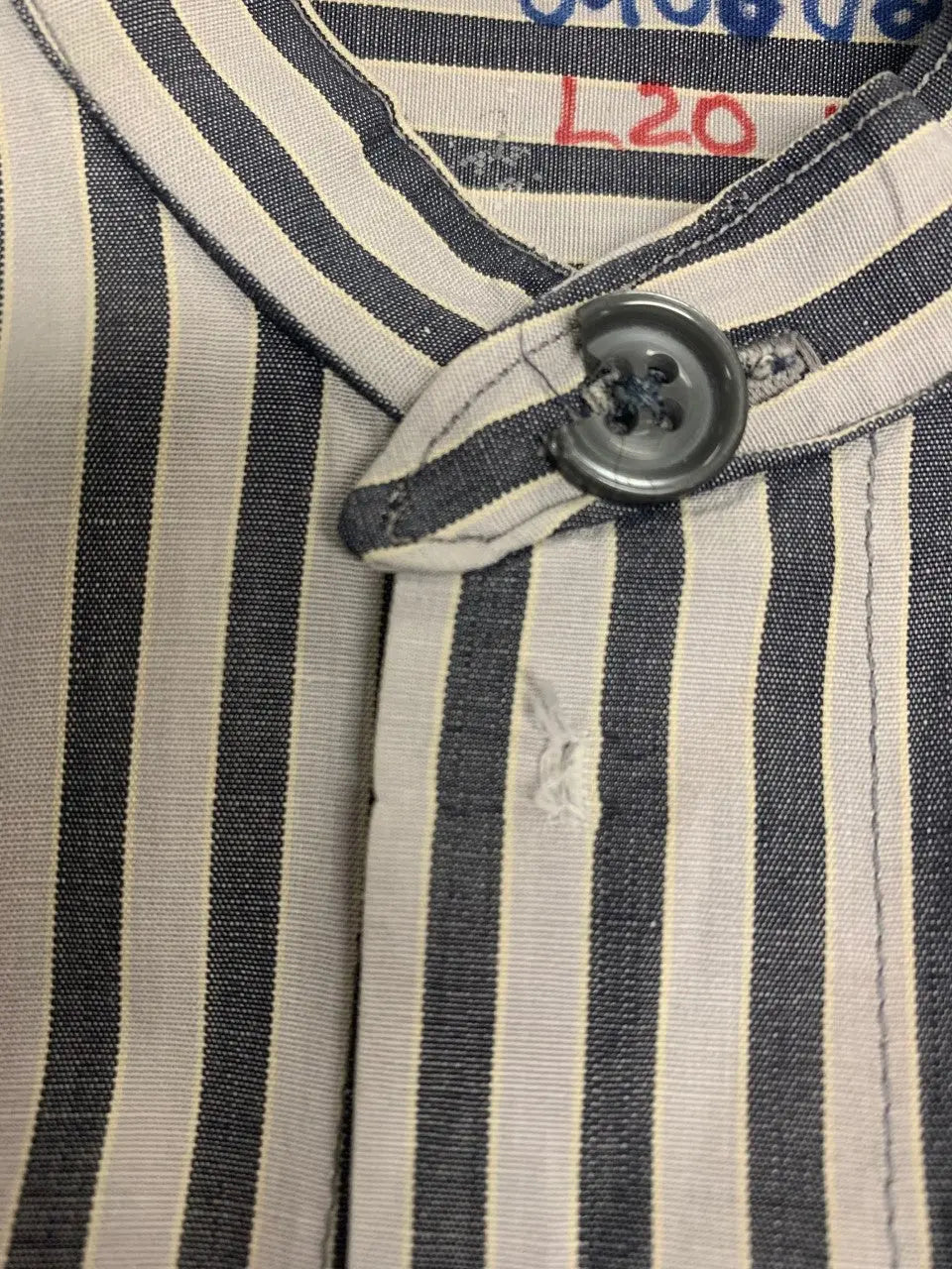 Handmade - Handmade Grandfather Collar Striped Shirt- ThriftTale.com - Vintage and second handclothing