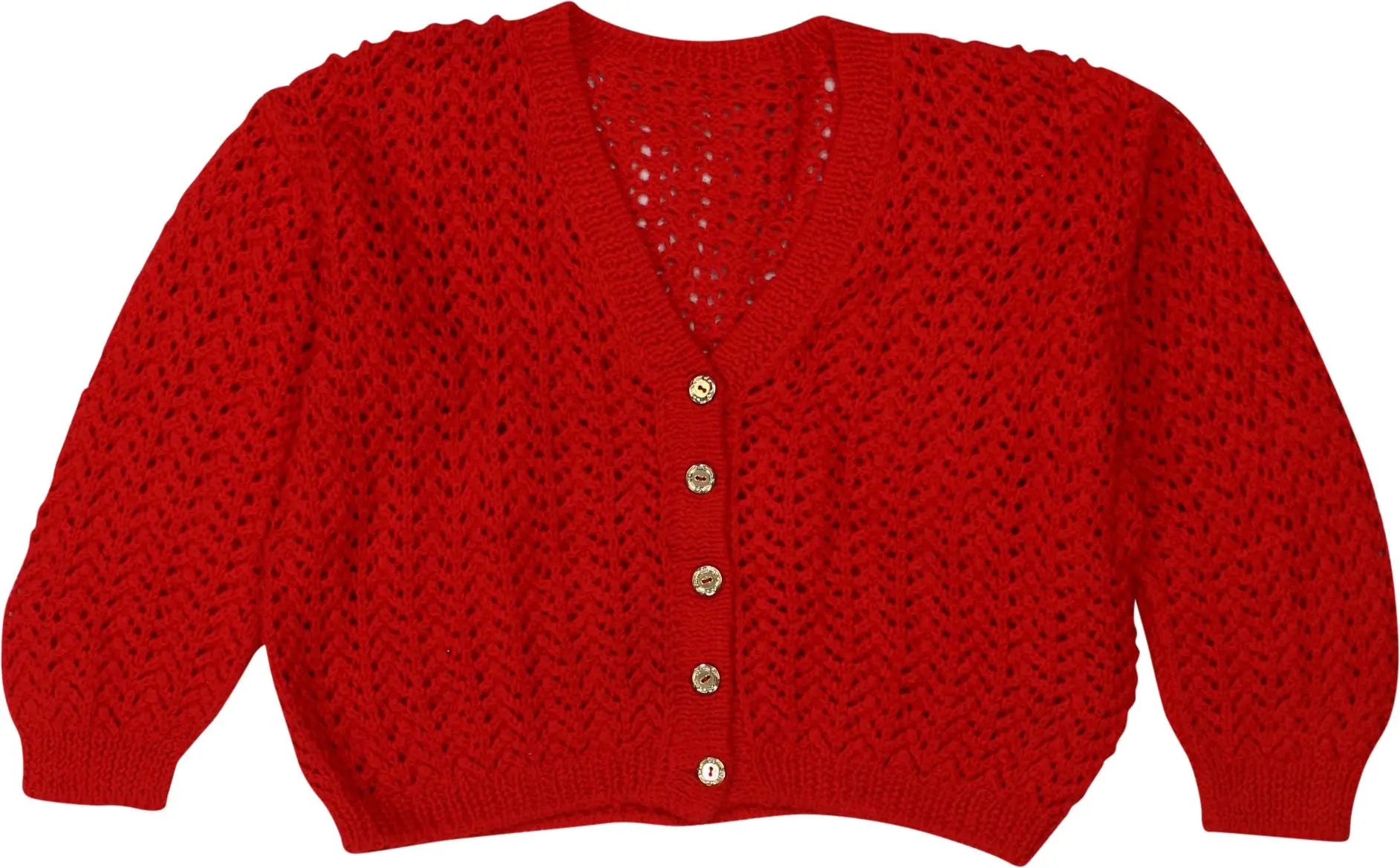 Handmade - Red Knitted Cardigan- ThriftTale.com - Vintage and second handclothing
