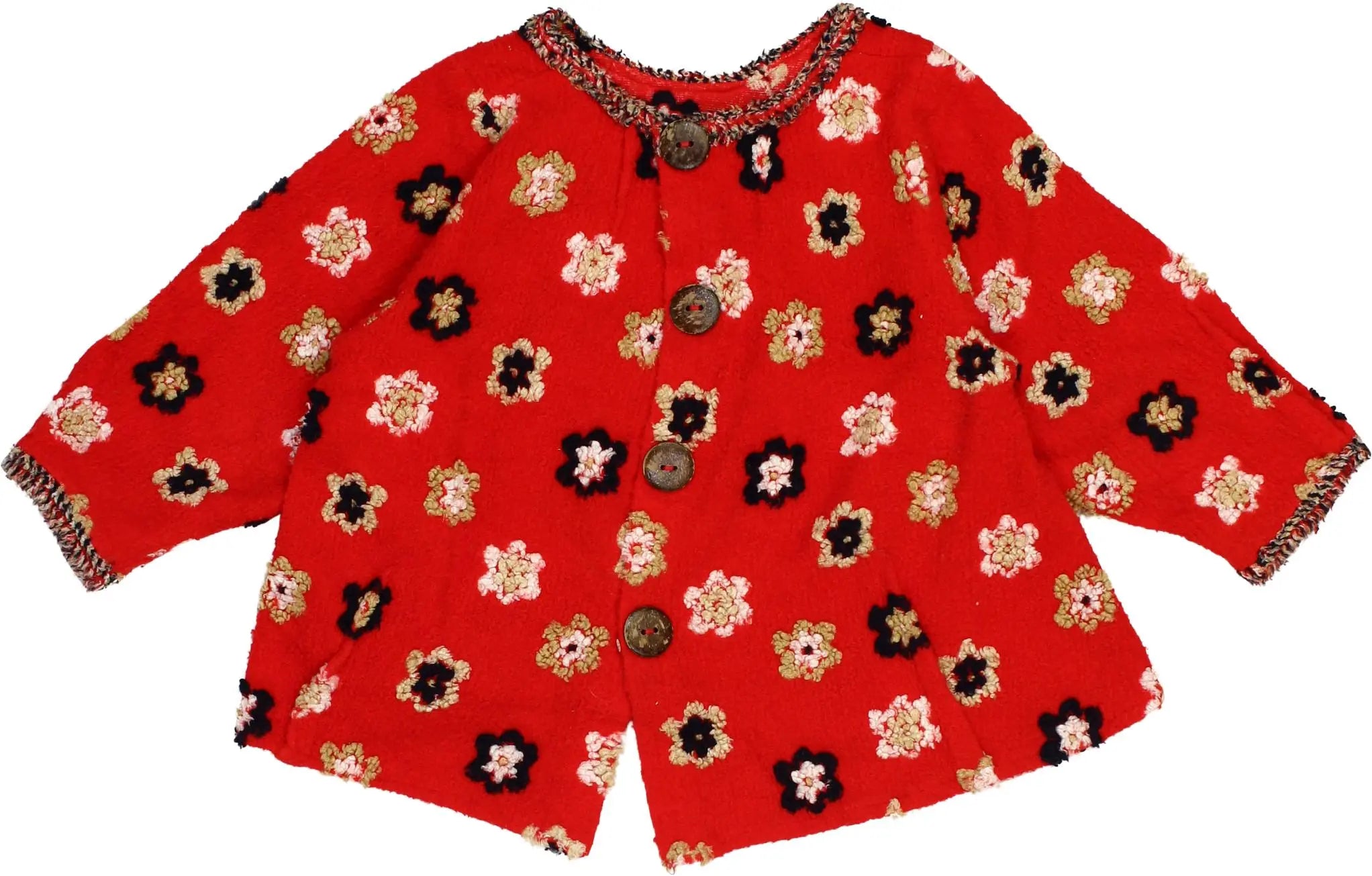 Handmade - Red Sweater with Flowers- ThriftTale.com - Vintage and second handclothing