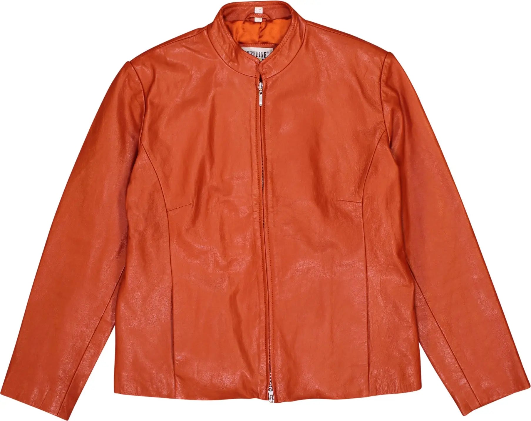 Helline - Orange Leather Jacket- ThriftTale.com - Vintage and second handclothing