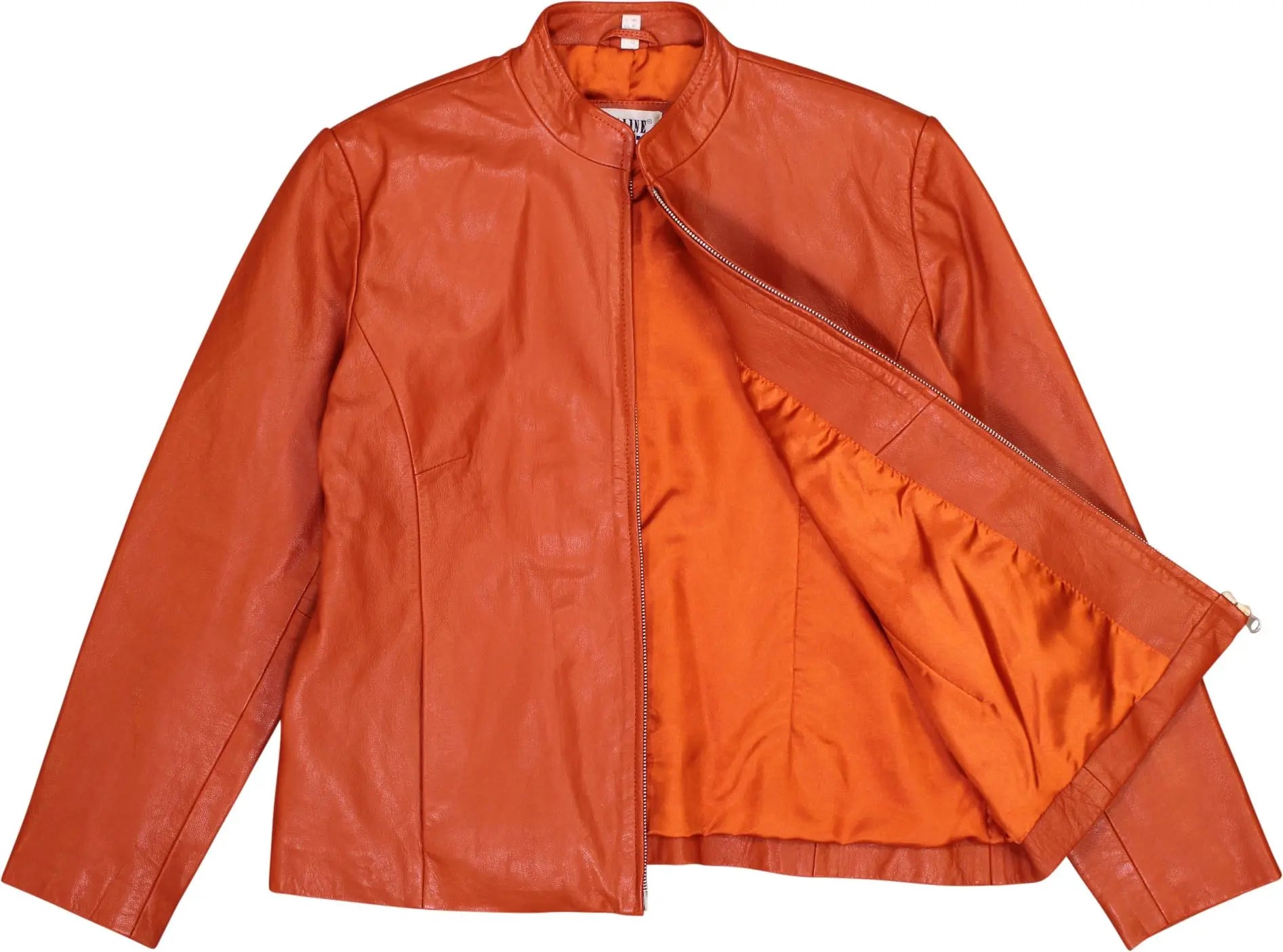 Helline - Orange Leather Jacket- ThriftTale.com - Vintage and second handclothing