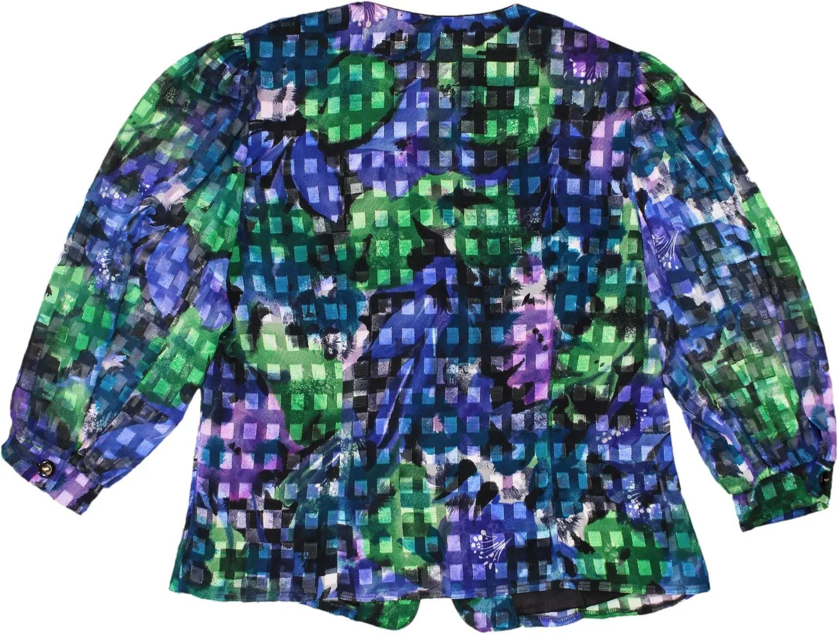 Hermann Lange Collection - Colourful Puff Sleeve Blouse- ThriftTale.com - Vintage and second handclothing