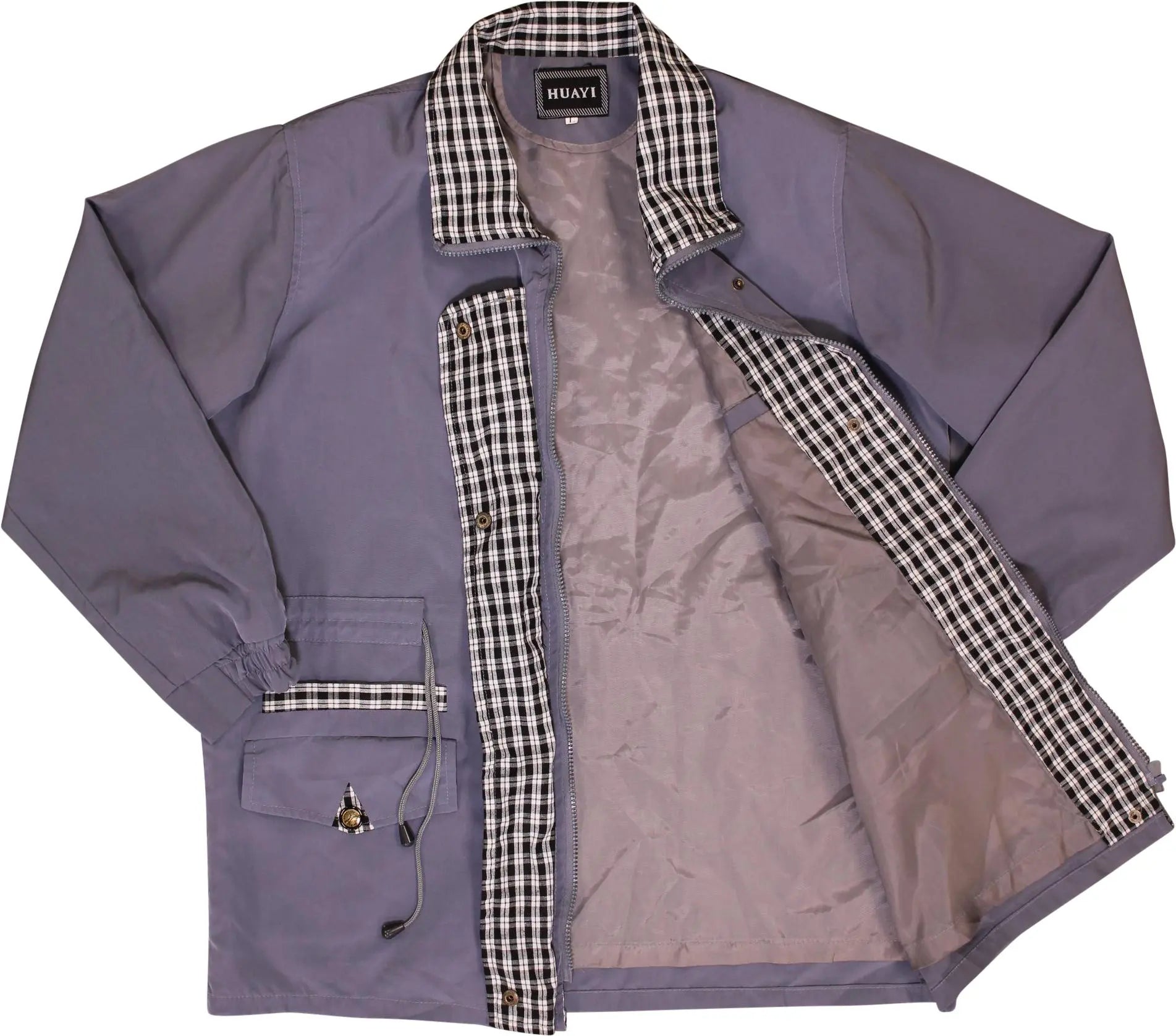 Huayi - Grey Checked Coat- ThriftTale.com - Vintage and second handclothing