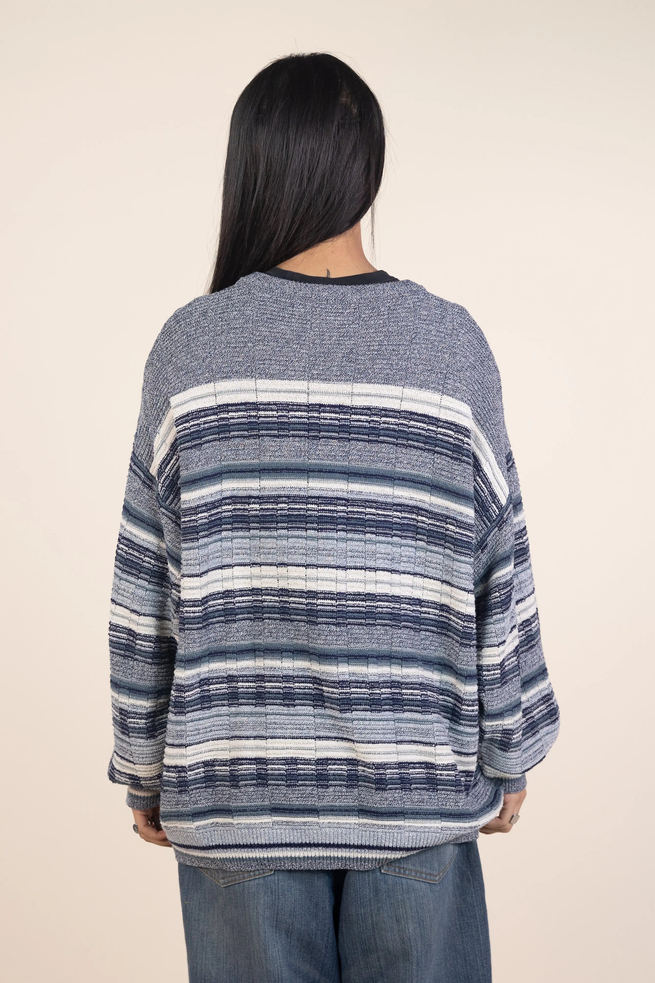 Jockey - Grey Striped Jumper with Jacuard Knit- ThriftTale.com - Vintage and second handclothing