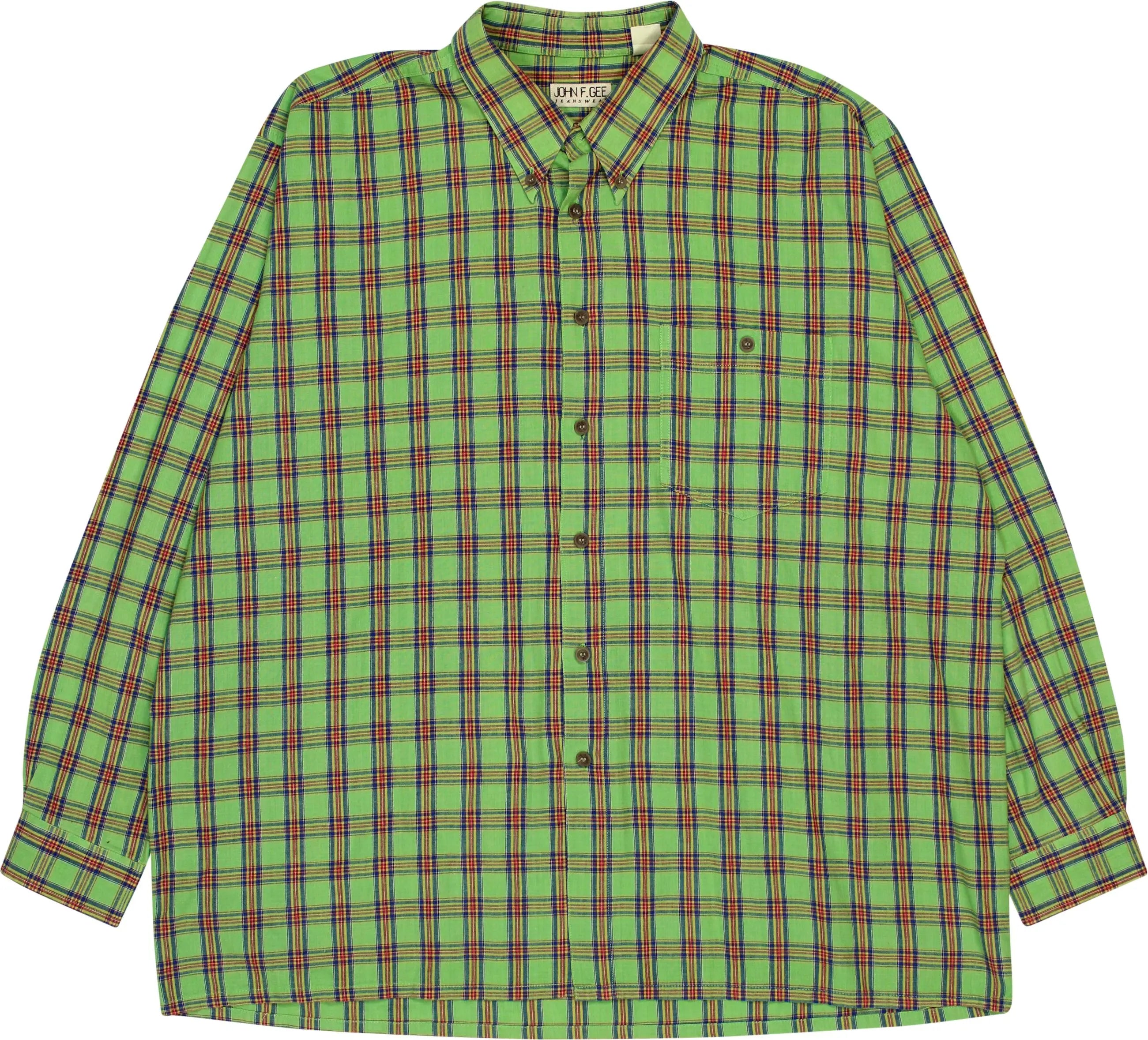 John F. Gee - Green Flannel Shirt- ThriftTale.com - Vintage and second handclothing
