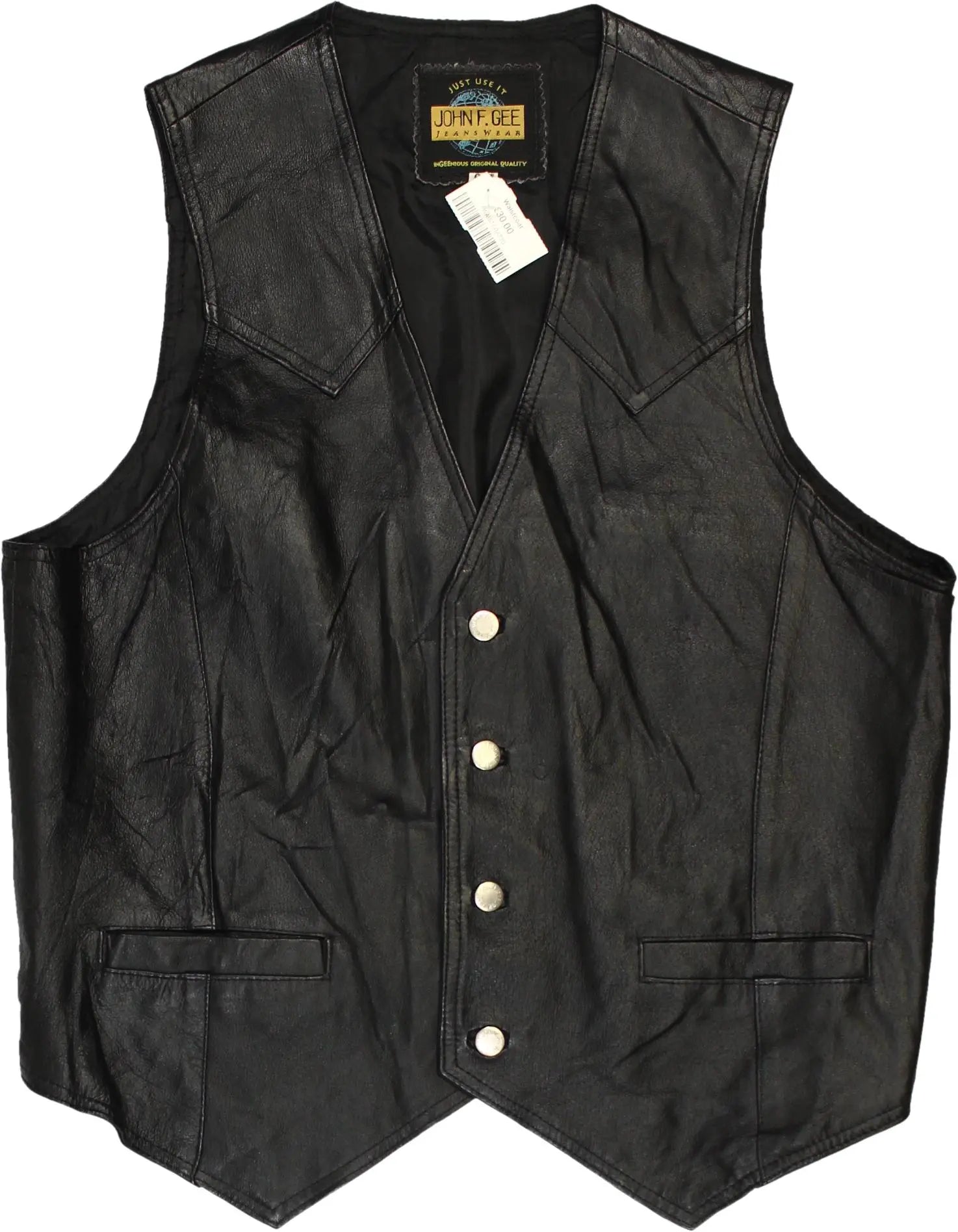 John F. Gee - Leather Waistcoat- ThriftTale.com - Vintage and second handclothing