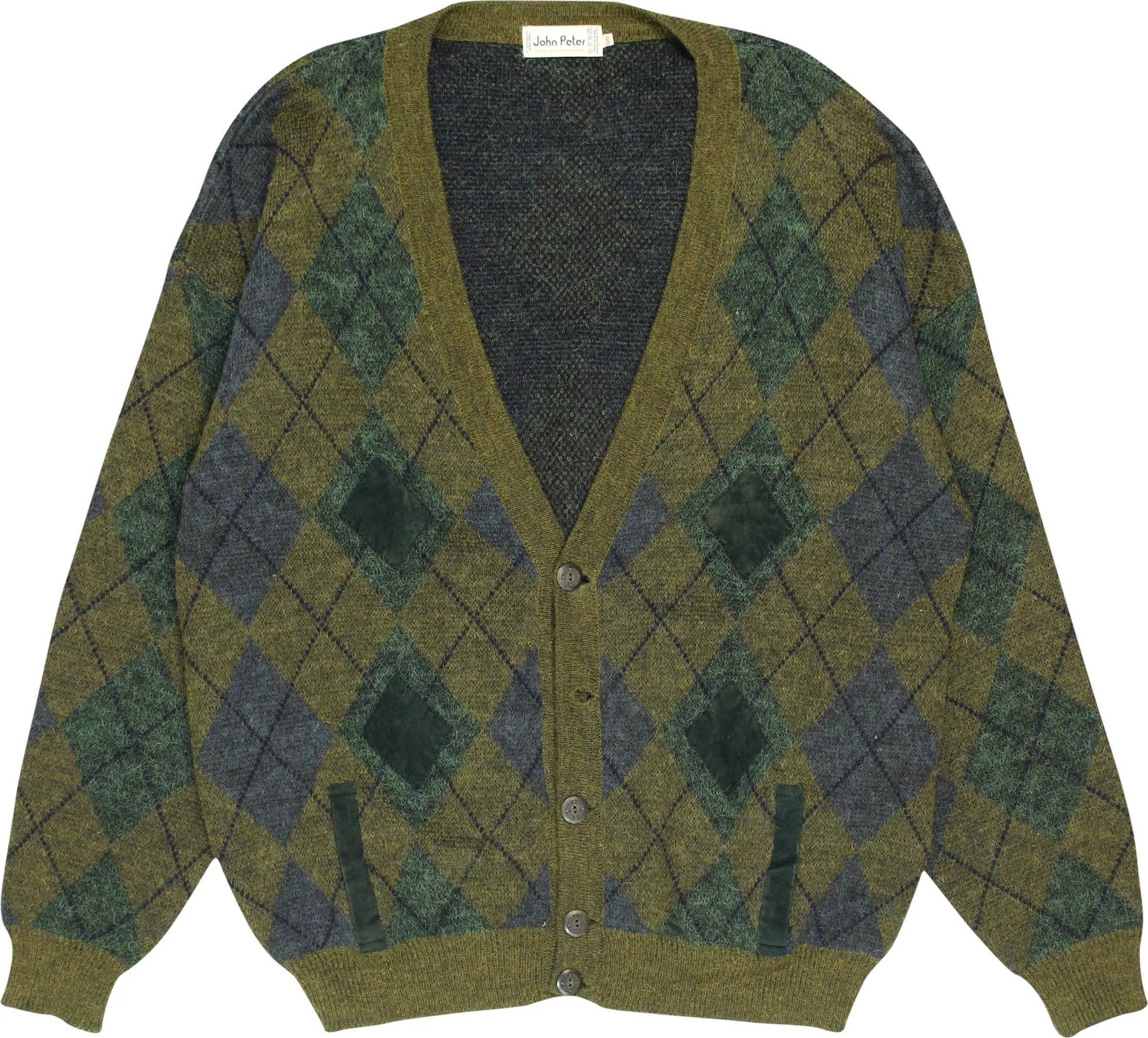 John Peter - 90s Green Patterned Cardigan- ThriftTale.com - Vintage and second handclothing