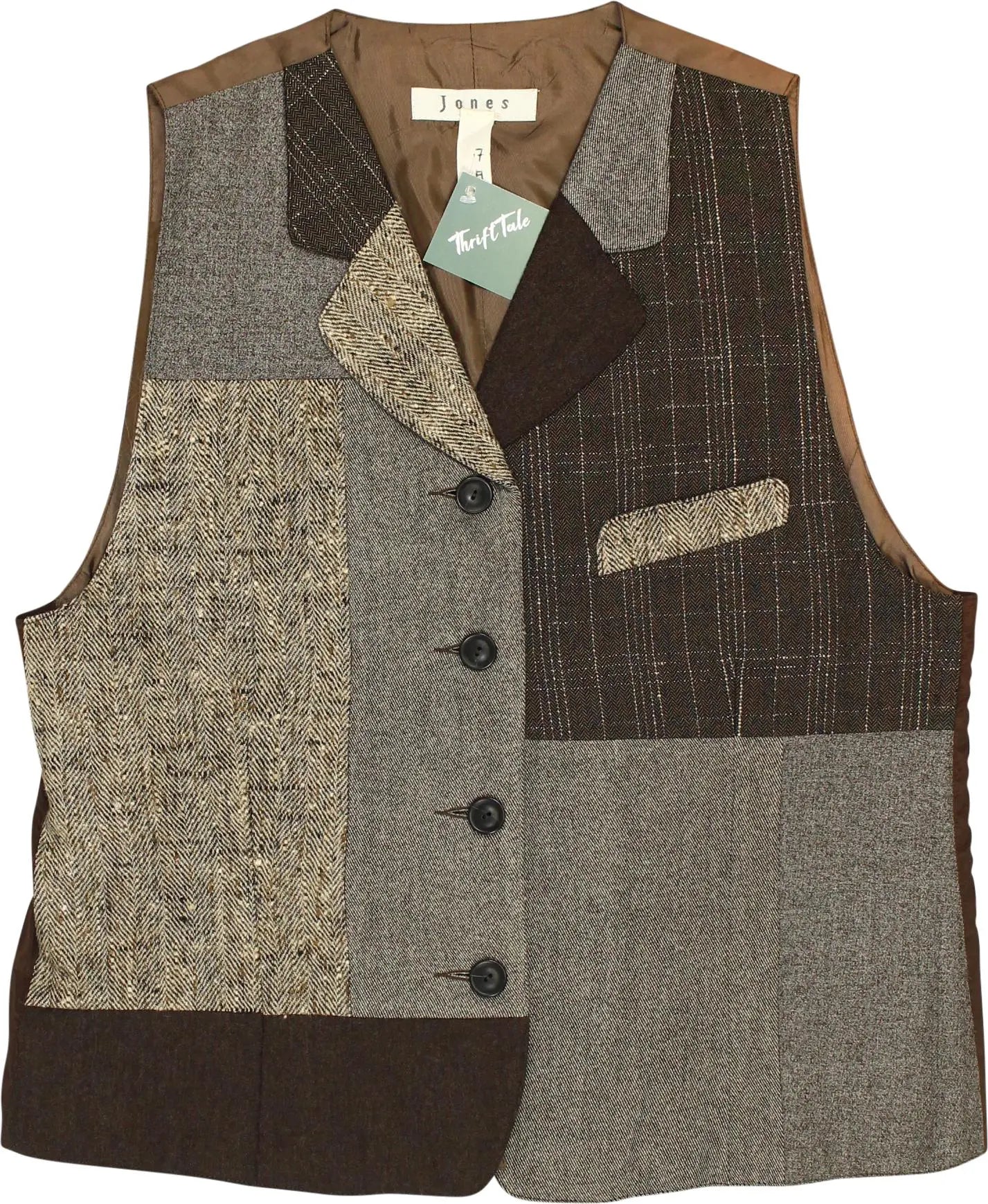 Jones - Tweed Patchwork Waistcoat- ThriftTale.com - Vintage and second handclothing
