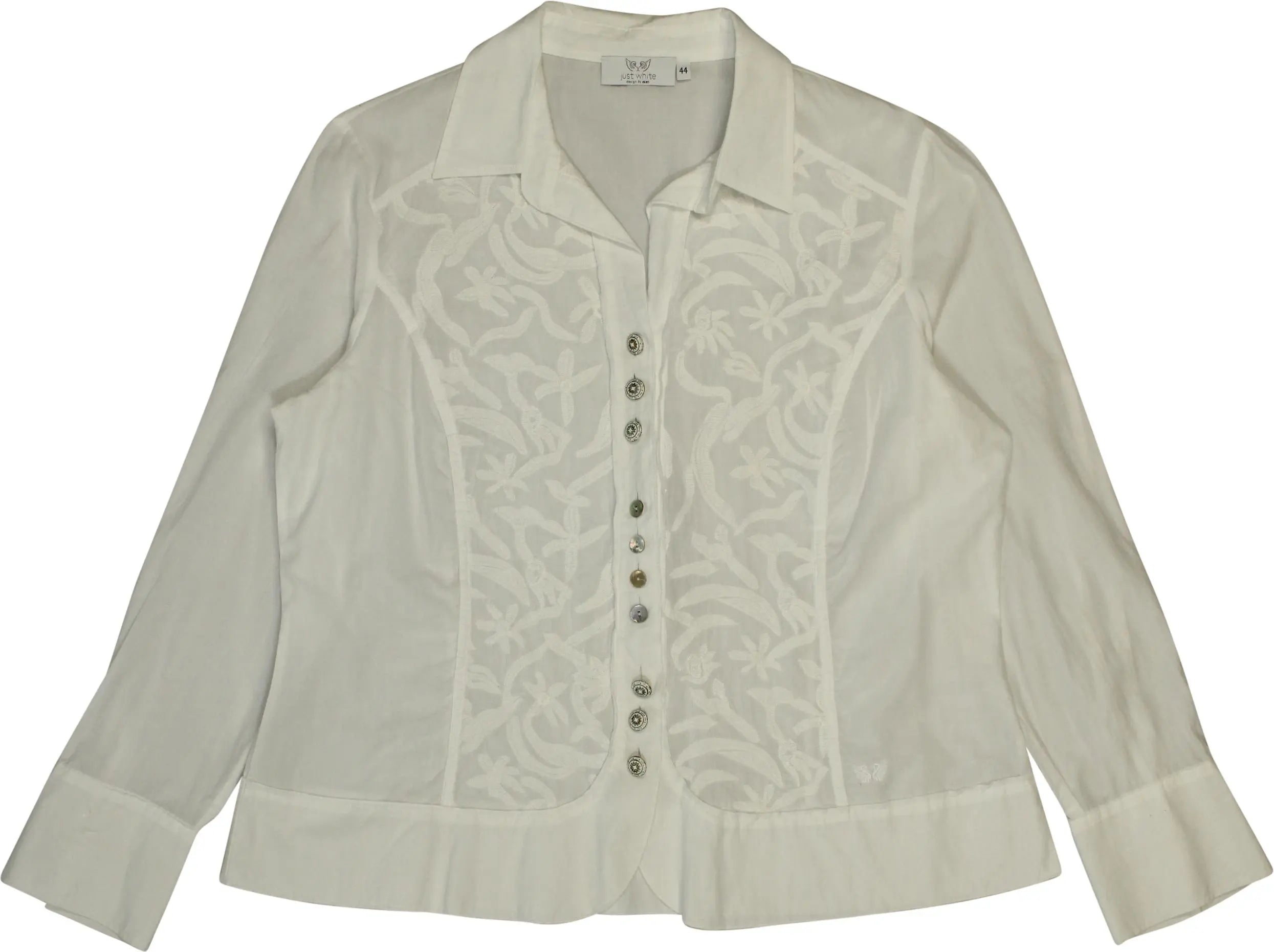 Just White - Embroidered White Blouse- ThriftTale.com - Vintage and second handclothing