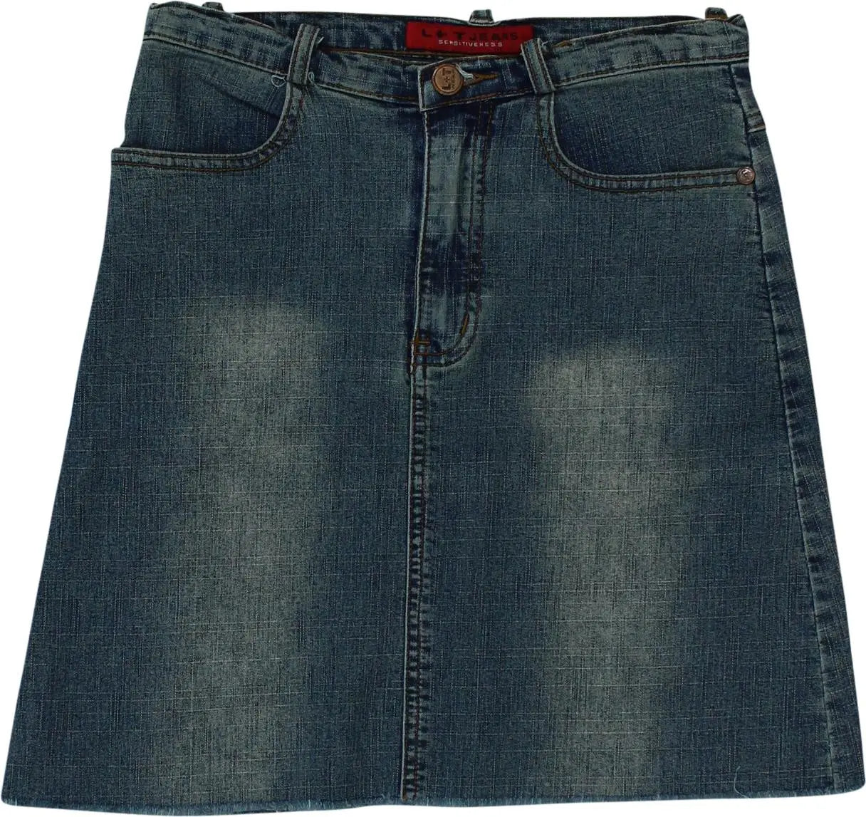L+T Jeans - Blue Denim Skirt With Corduroy Pockets- ThriftTale.com - Vintage and second handclothing