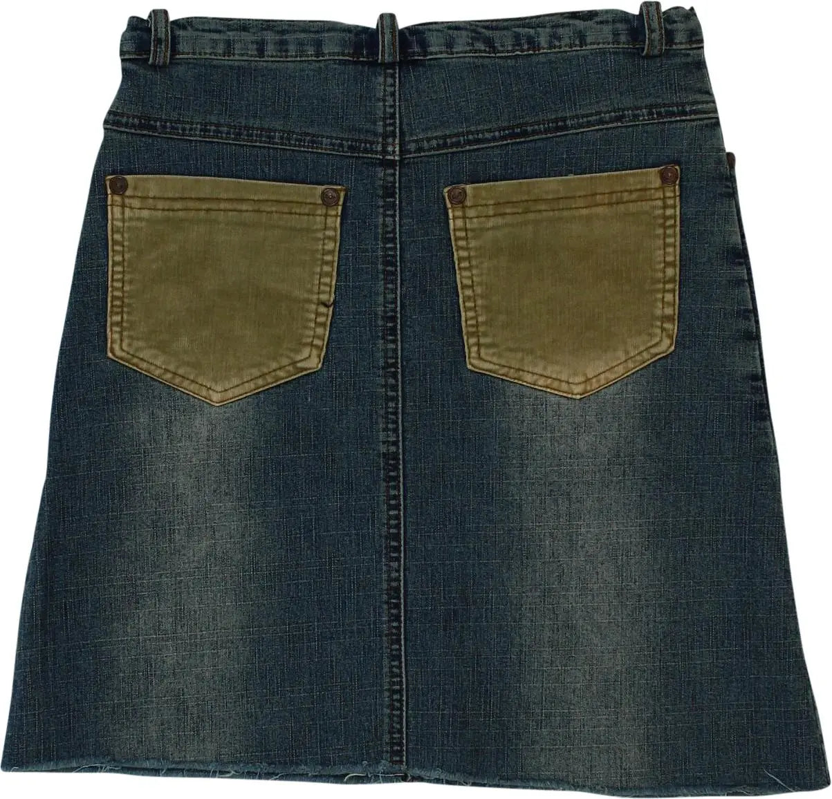 L+T Jeans - Blue Denim Skirt With Corduroy Pockets- ThriftTale.com - Vintage and second handclothing