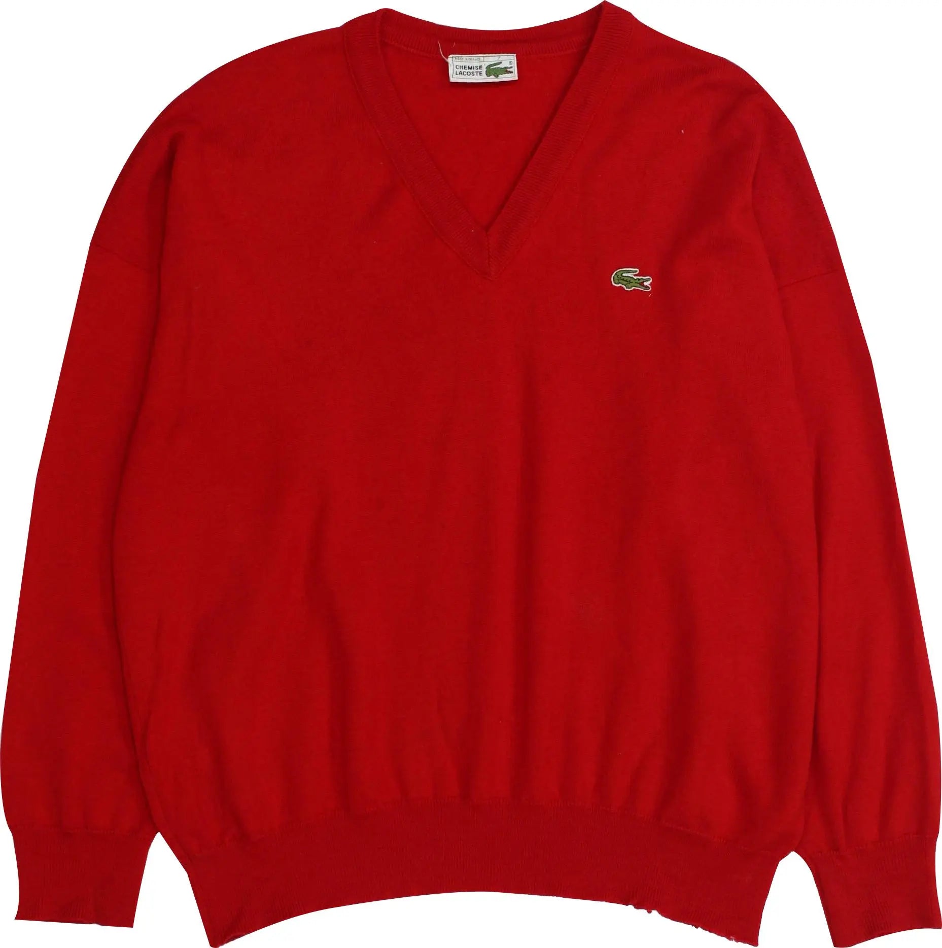 Lacoste - 80s Red V-Neck Sweater by Lacoste- ThriftTale.com - Vintage and second handclothing