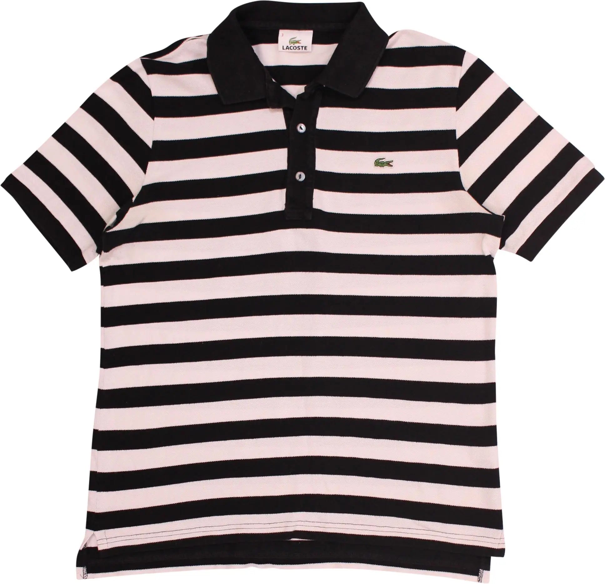 Lacoste - Black Striped Polo Shirt by Lacoste- ThriftTale.com - Vintage and second handclothing
