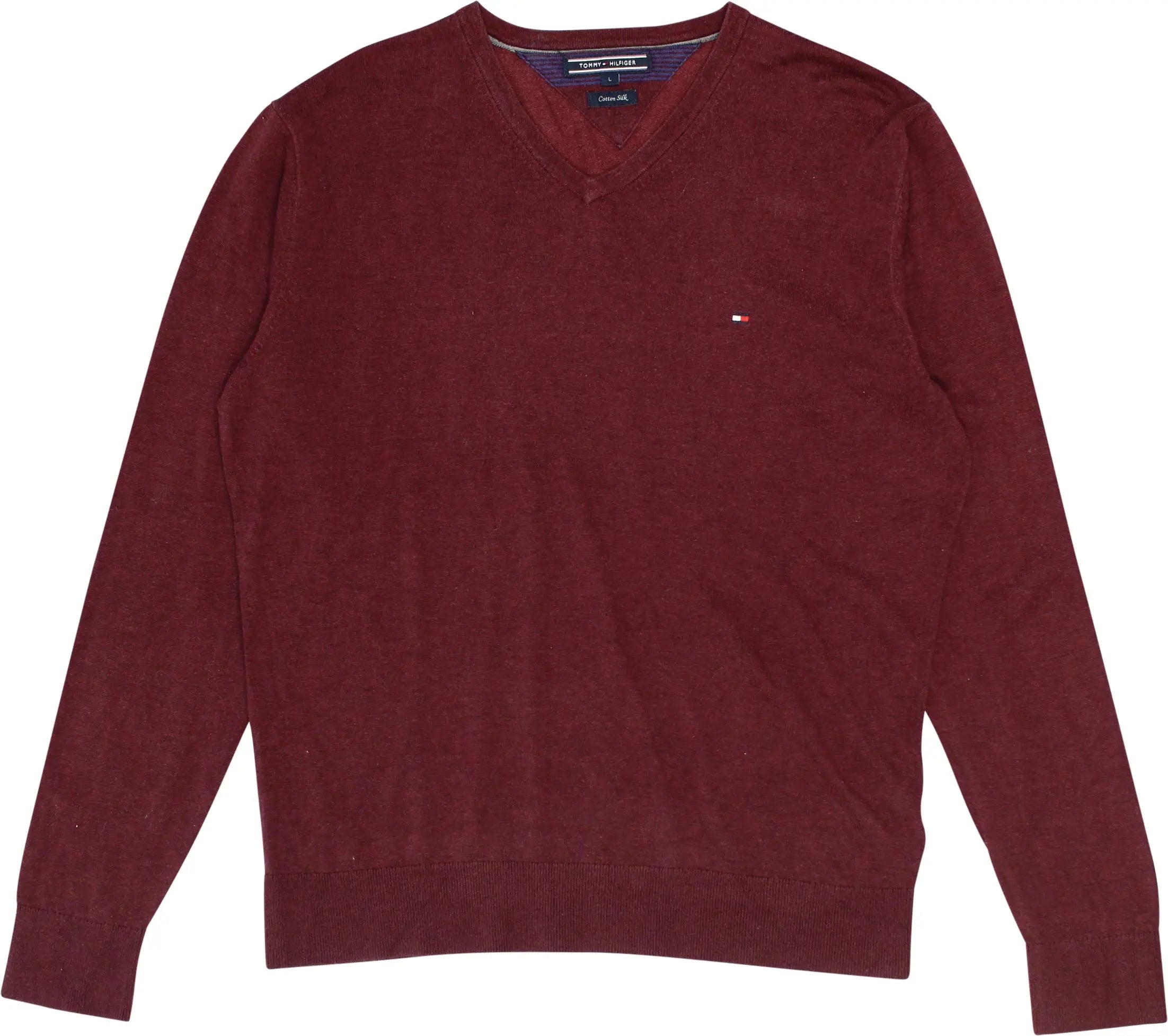 Lacoste - Cotton Silk Knitted V-Neck Jumper- ThriftTale.com - Vintage and second handclothing