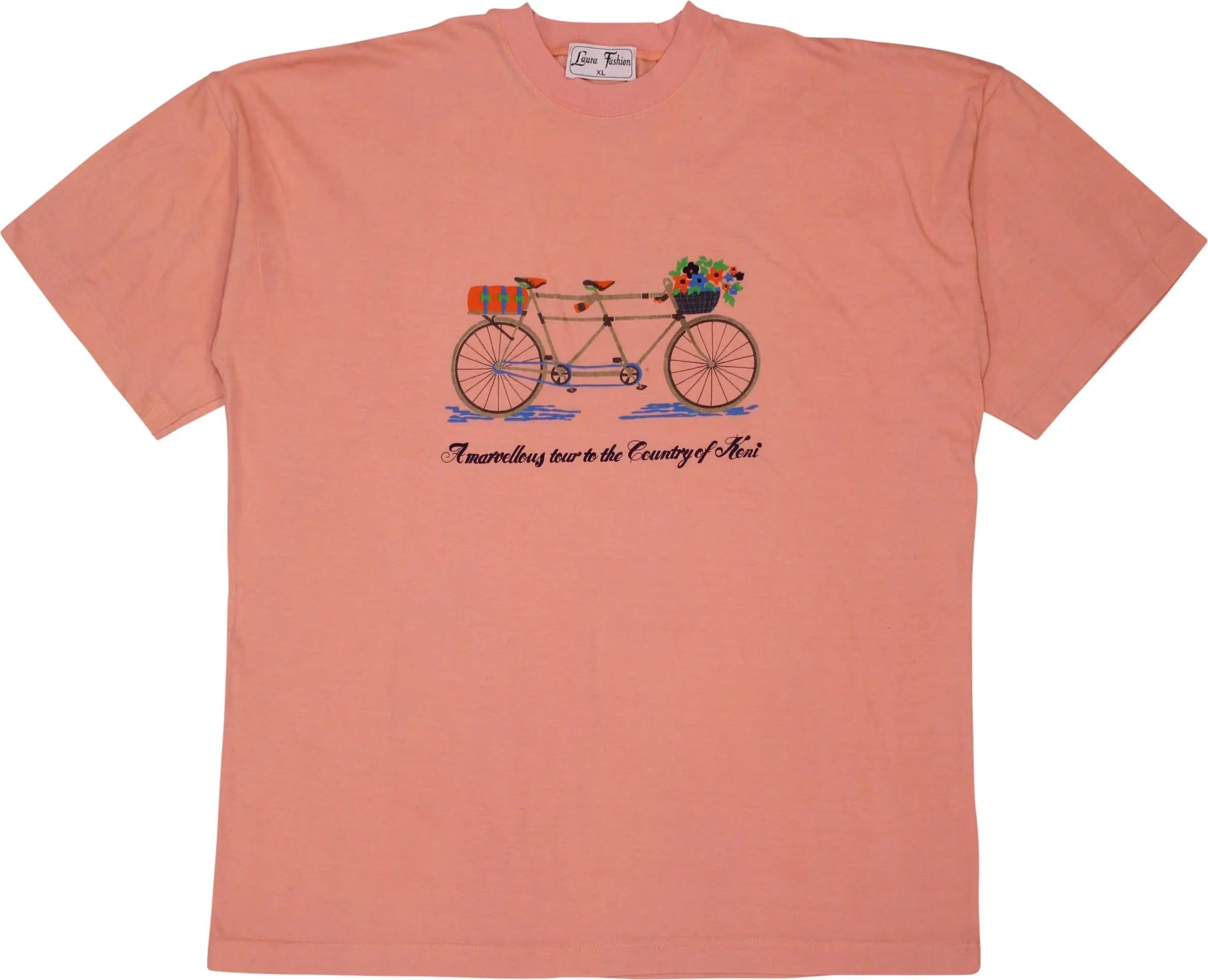 Laura Fashion - Pink Tandem Bike T-shirt- ThriftTale.com - Vintage and second handclothing