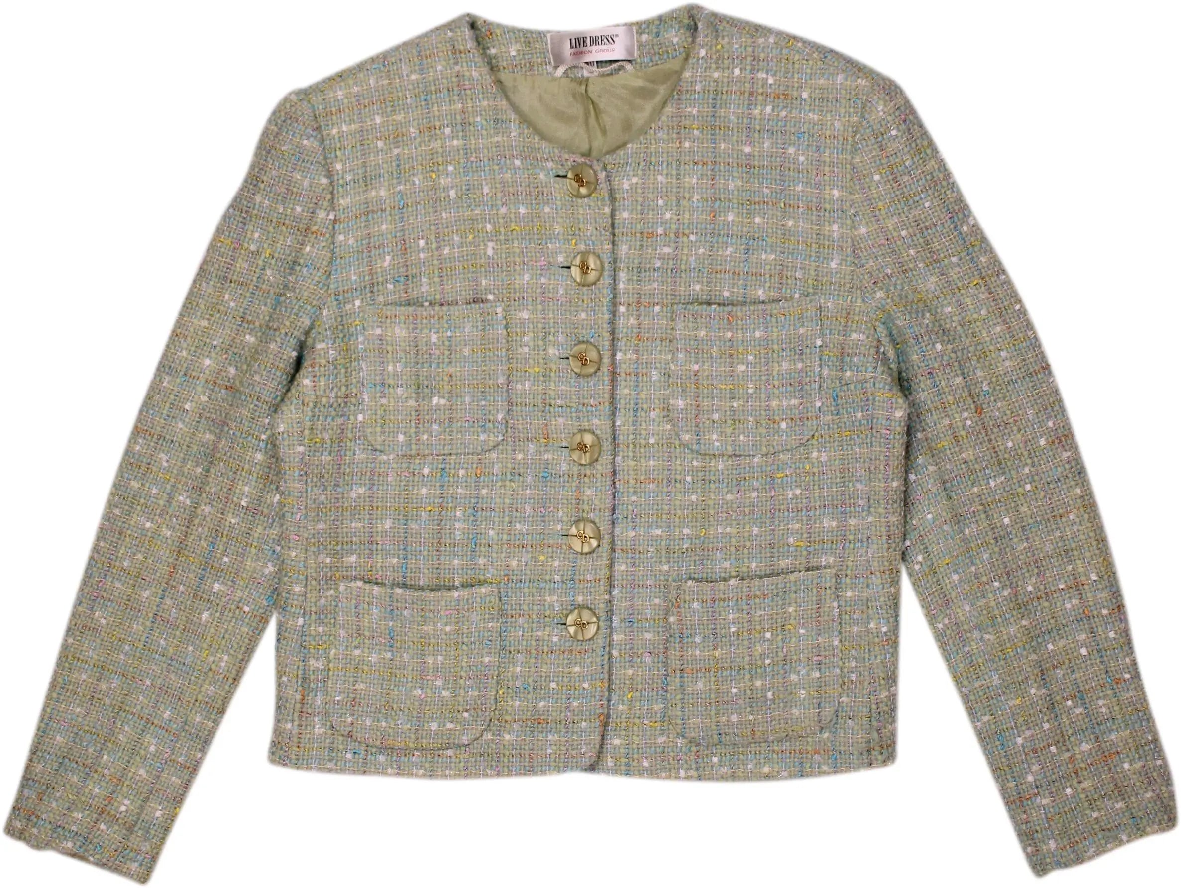 Live Dress - Pastel Green Tweed Jacket- ThriftTale.com - Vintage and second handclothing