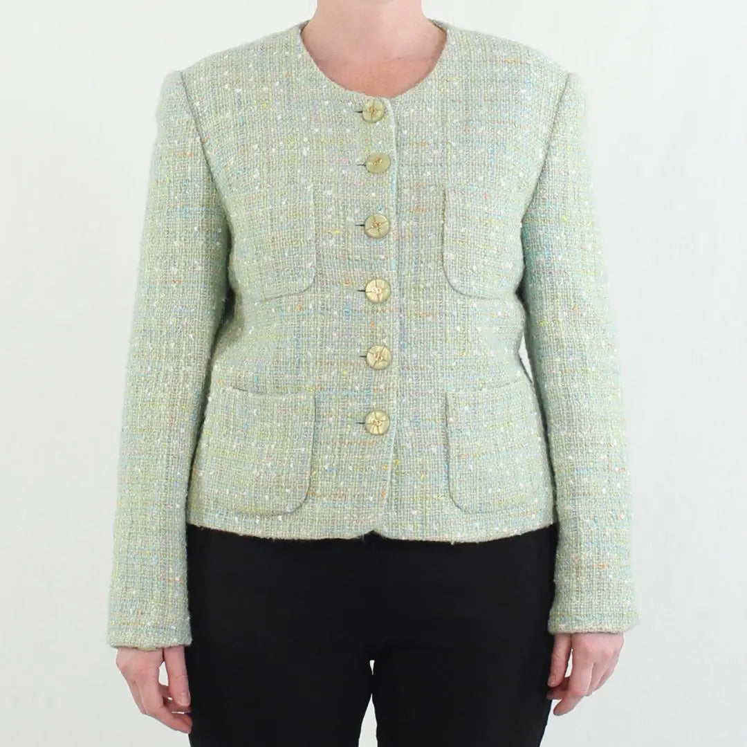 Live Dress - Pastel Green Tweed Jacket- ThriftTale.com - Vintage and second handclothing