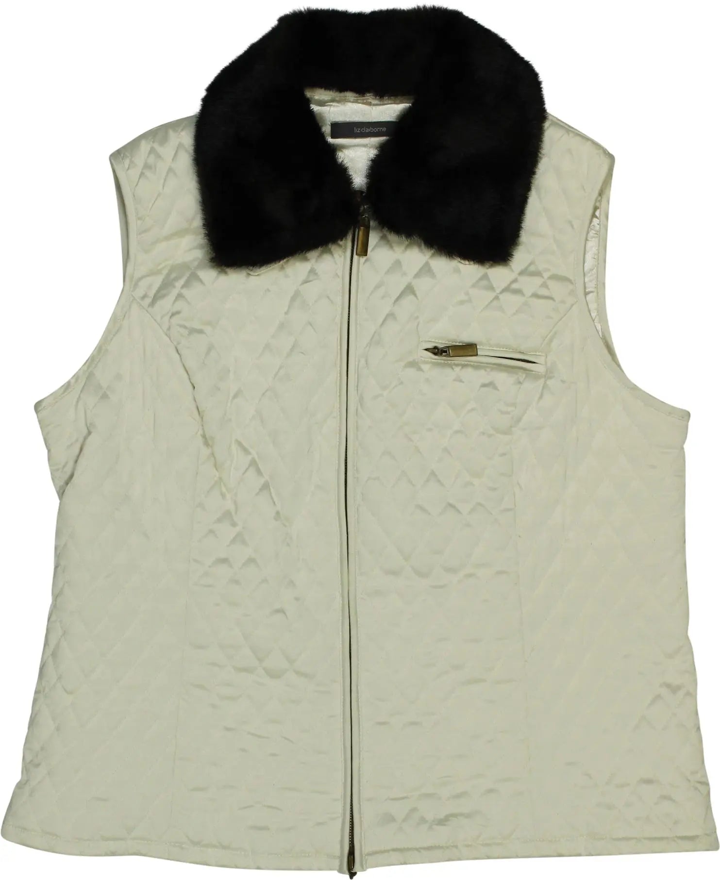 Liz Claiborne - Sleeveless Quilted Jacket with Faux Fur Collar- ThriftTale.com - Vintage and second handclothing