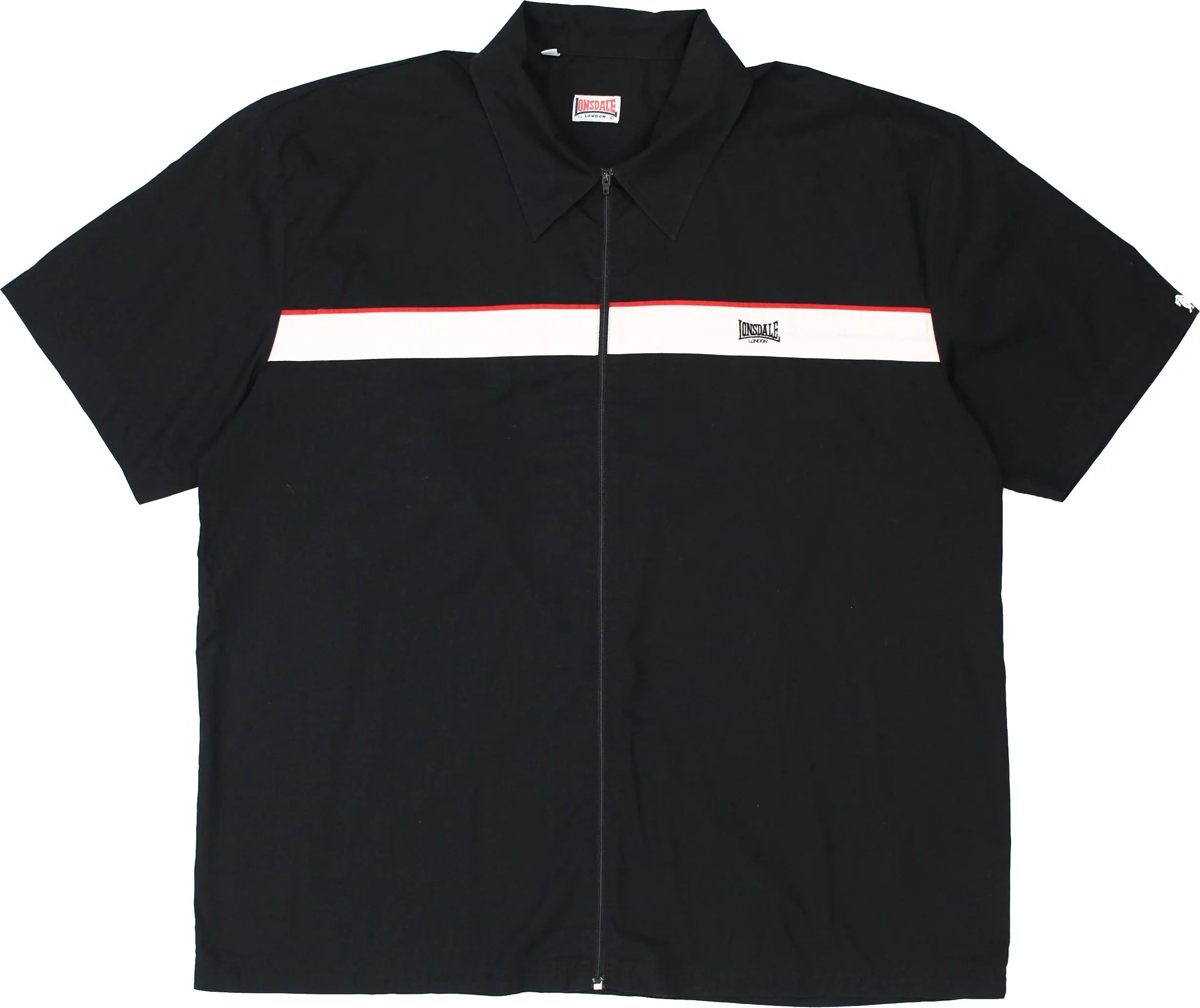 Lonsdale - Black Short Sleeve Zip Up Shirt by Lonsdale- ThriftTale.com - Vintage and second handclothing