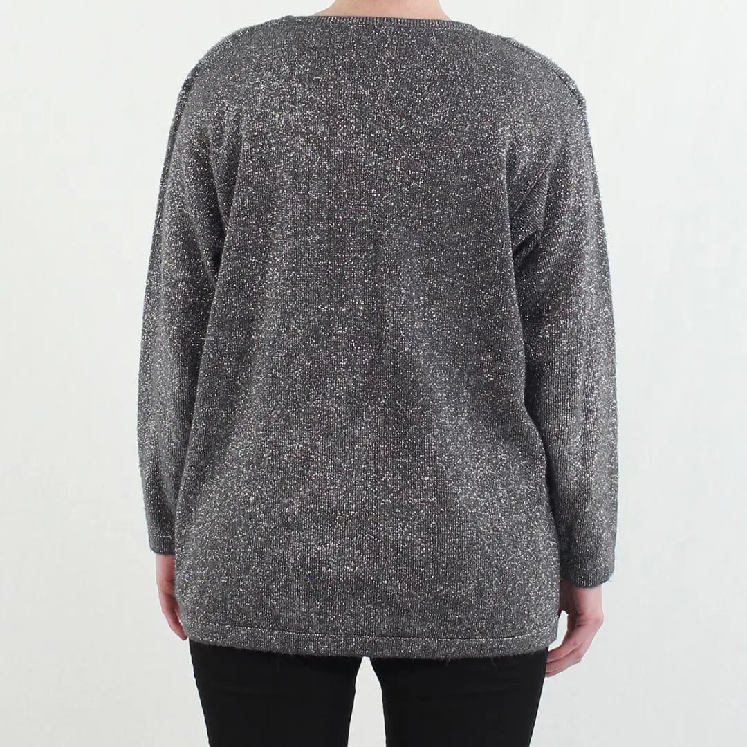 Lotos - Silver Jumper with Shoulder Pads- ThriftTale.com - Vintage and second handclothing