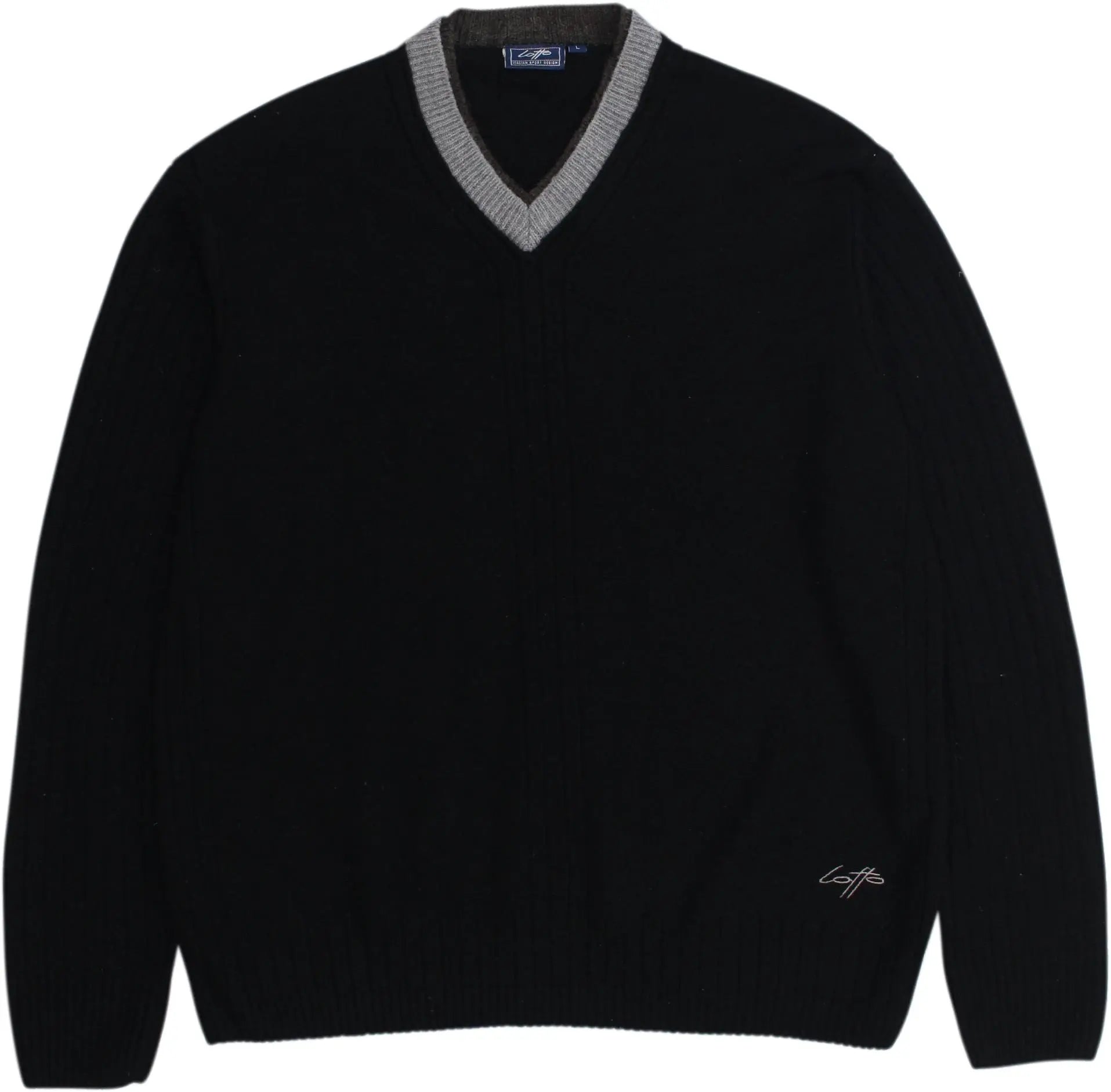 Lotto - Black Wool Blend V-Neck Jumper- ThriftTale.com - Vintage and second handclothing
