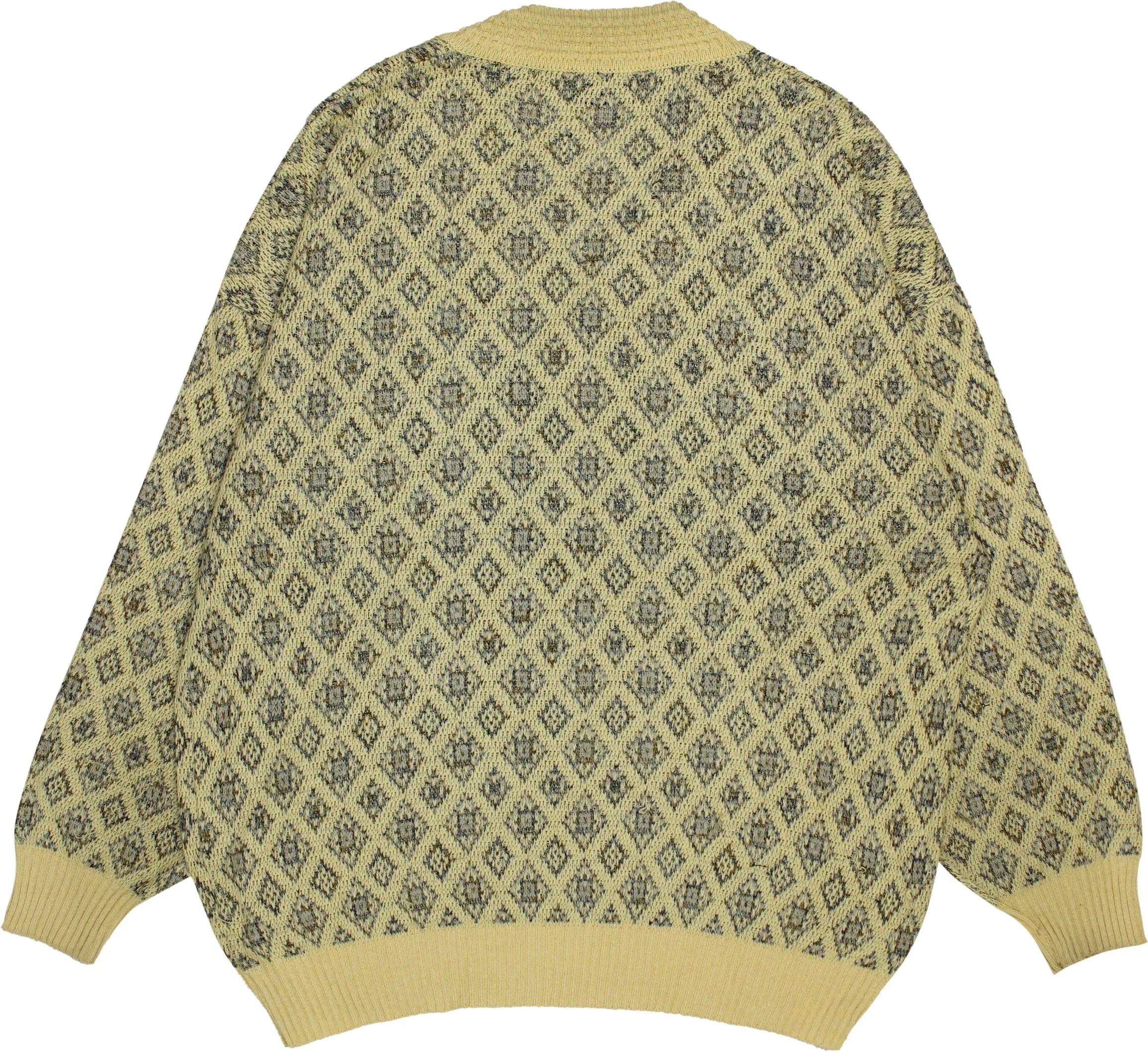 Louis Estére - Yellow Patterned V-neck Jumper- ThriftTale.com - Vintage and second handclothing
