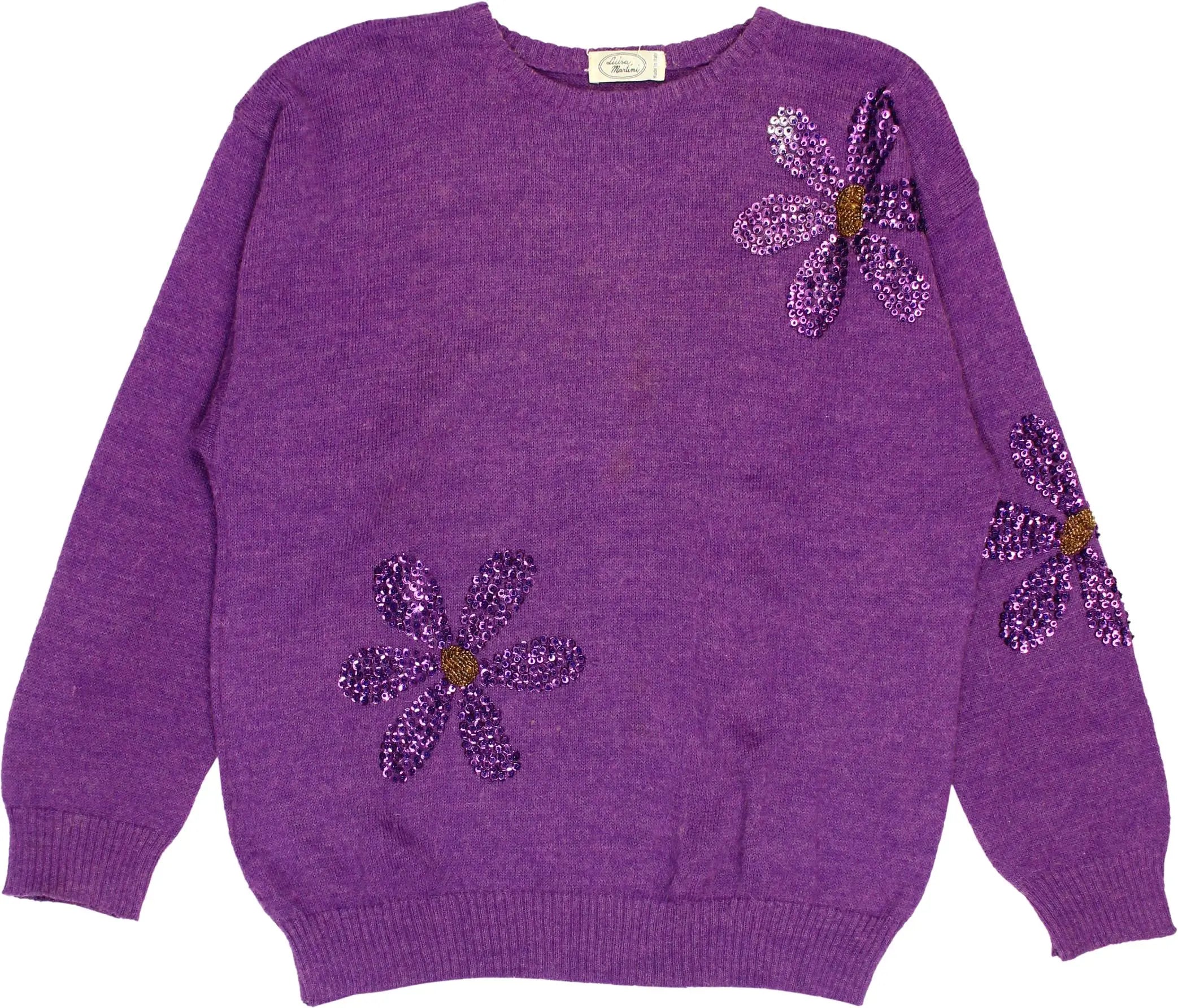 Luisia Martini - 80s Wool Sequin Floral Jumper- ThriftTale.com - Vintage and second handclothing