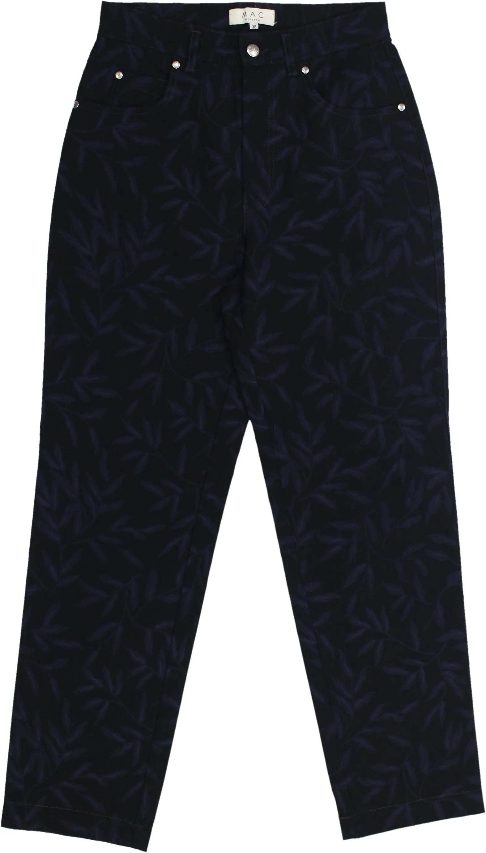 Mac - Black Nylon Pants with Blue Flowers- ThriftTale.com - Vintage and second handclothing