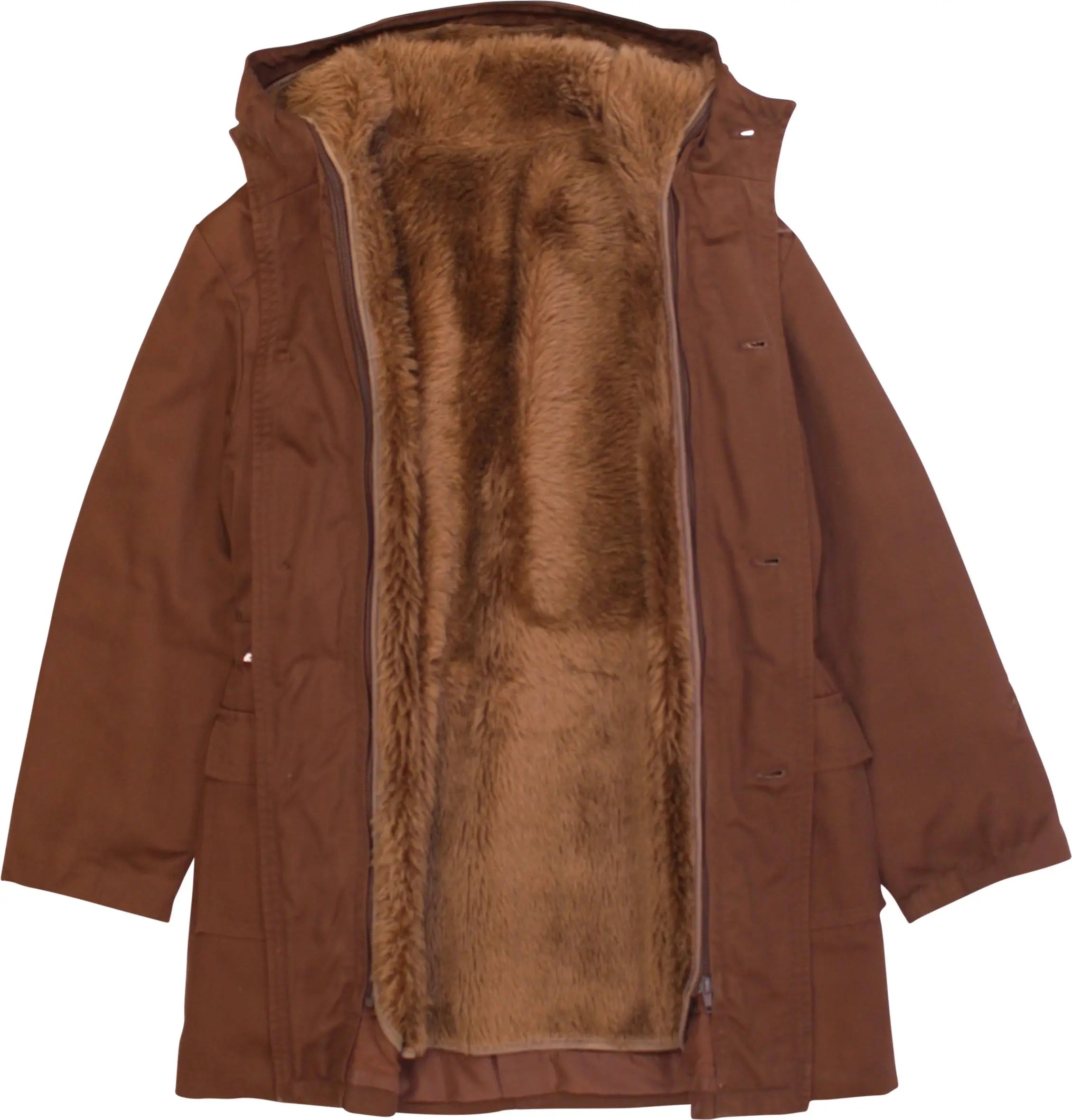 Malimo Teddy - Brown Coat with Faux Fur- ThriftTale.com - Vintage and second handclothing