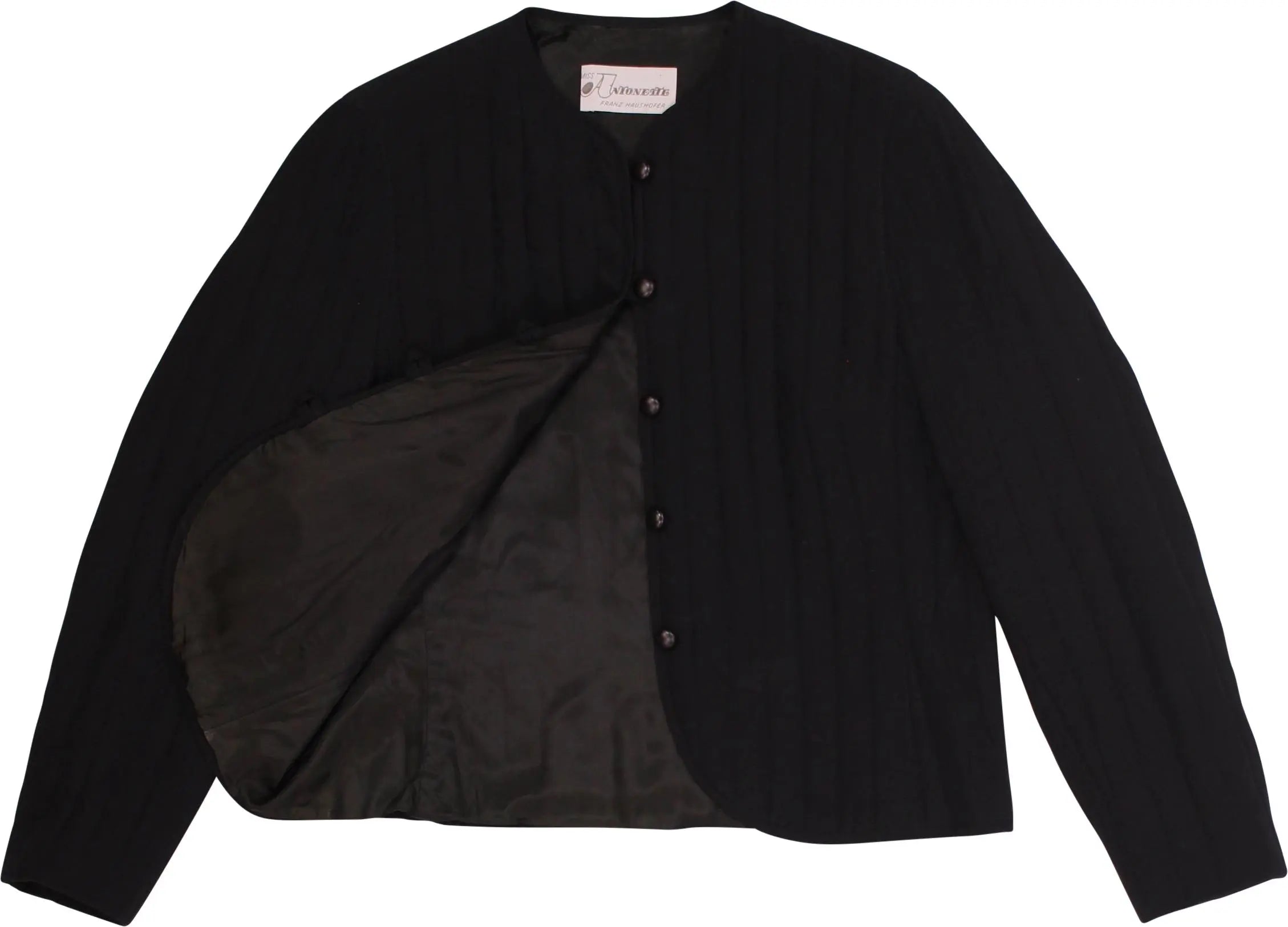 Miss Antonette - 80s Silk Black Padded Blazer- ThriftTale.com - Vintage and second handclothing
