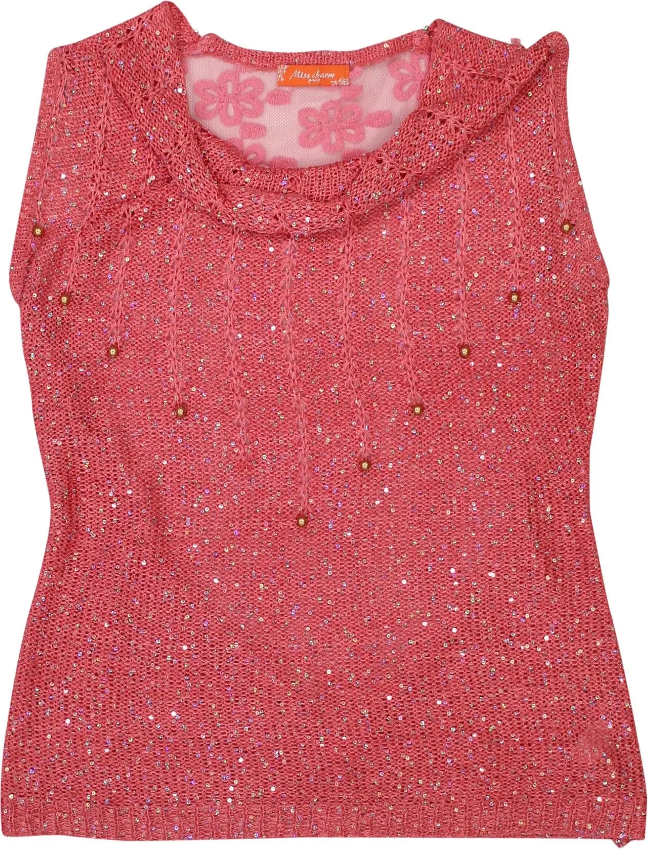 Miss Charm - Glitter Top with Seethrough Back- ThriftTale.com - Vintage and second handclothing