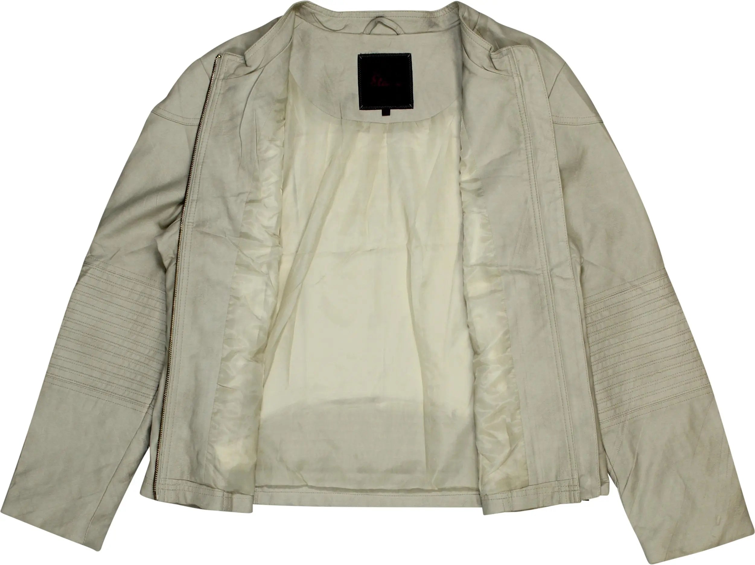 Miss Etam - Cream Leather Jacket- ThriftTale.com - Vintage and second handclothing