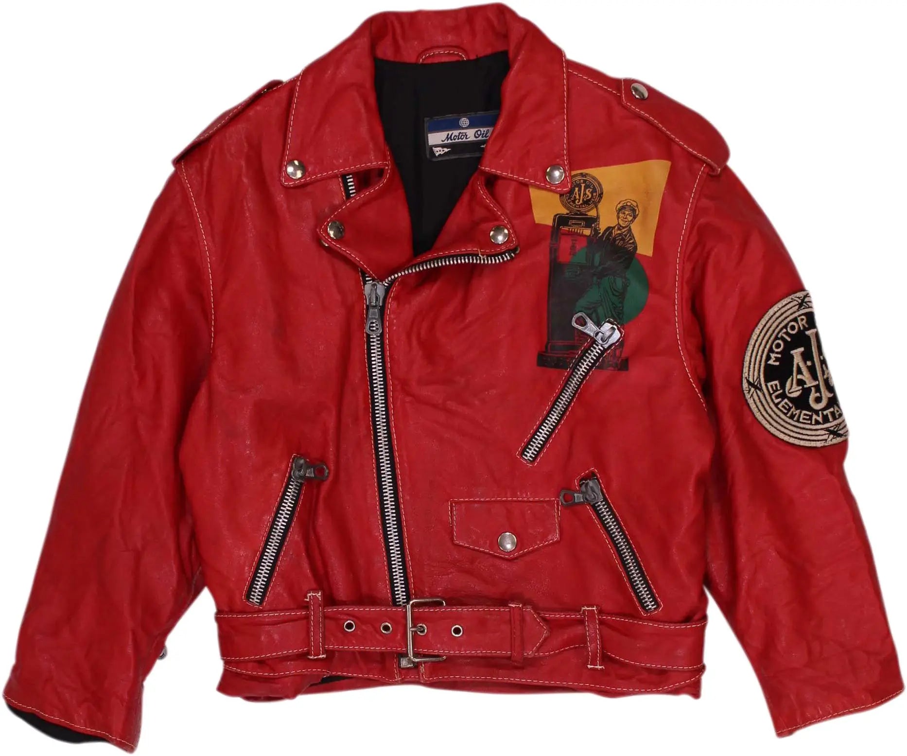 Motor Oil - Red Vintage Leather Jacket- ThriftTale.com - Vintage and second handclothing