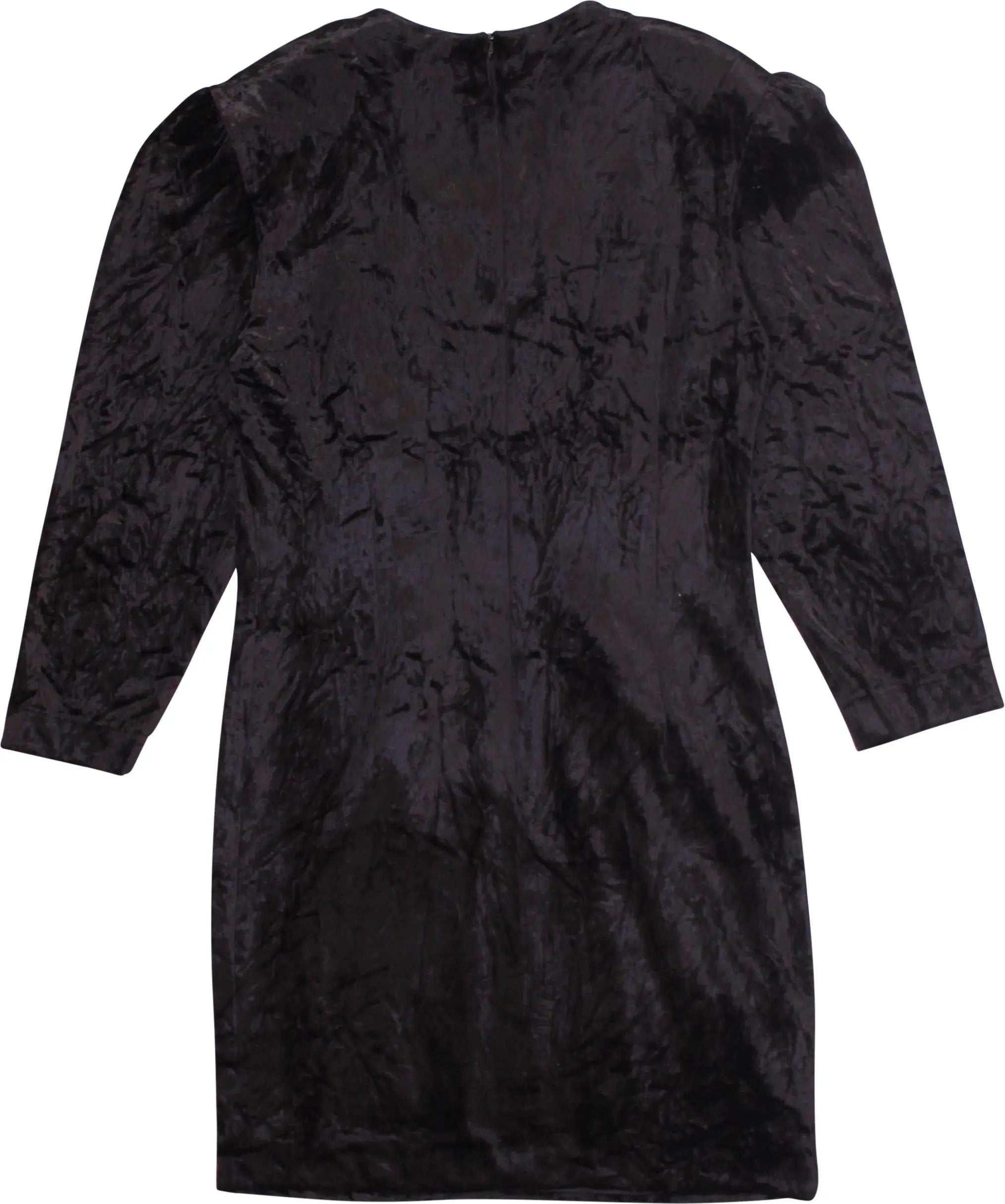 Mura - Black Velvet Puff Sleeve Dress- ThriftTale.com - Vintage and second handclothing