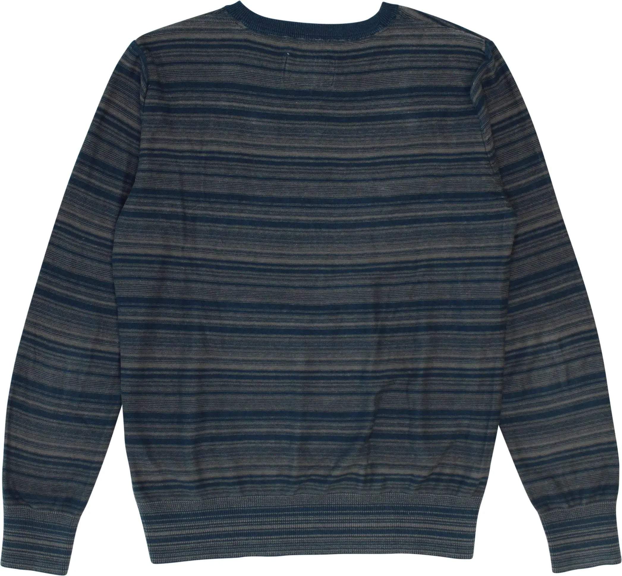 Mustang - Striped V-Neck Sweater- ThriftTale.com - Vintage and second handclothing