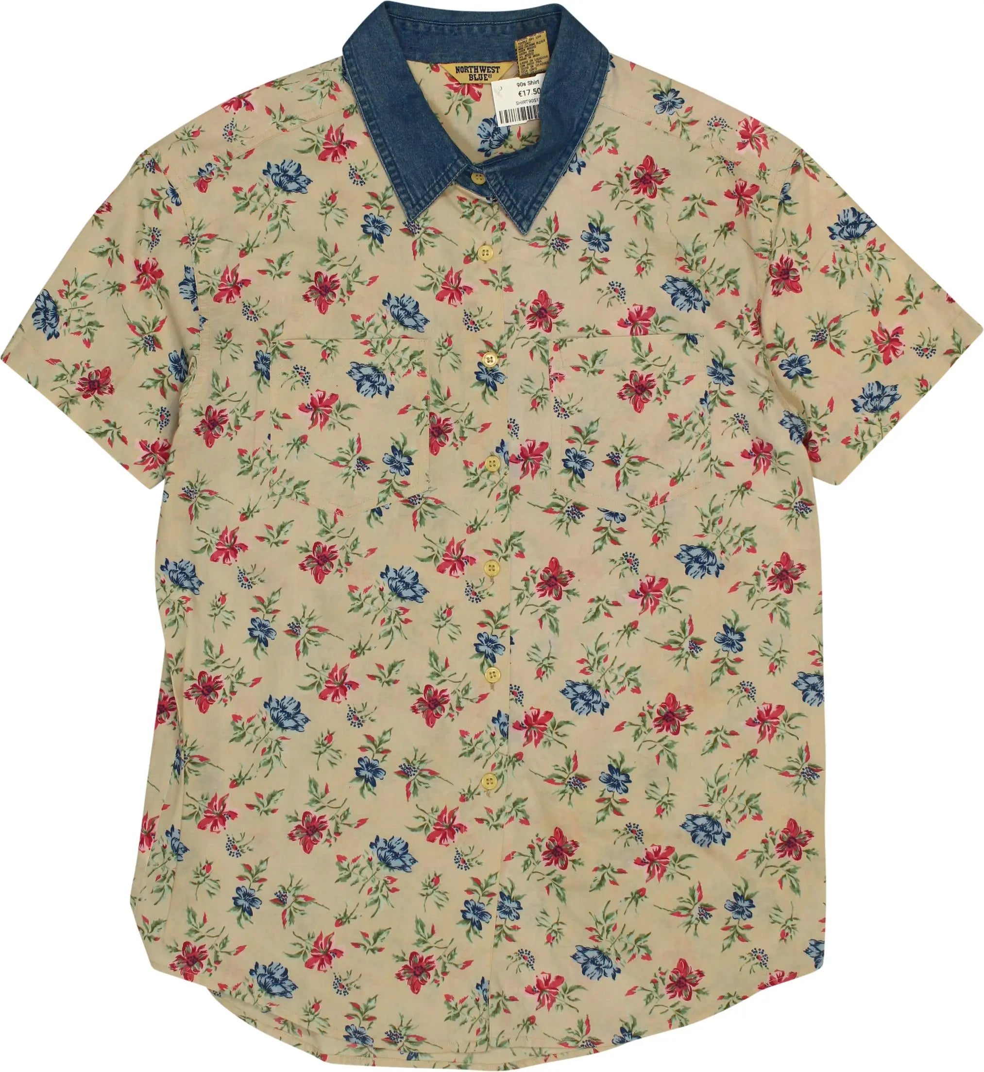 Northwest Blue - Floral Shirt- ThriftTale.com - Vintage and second handclothing