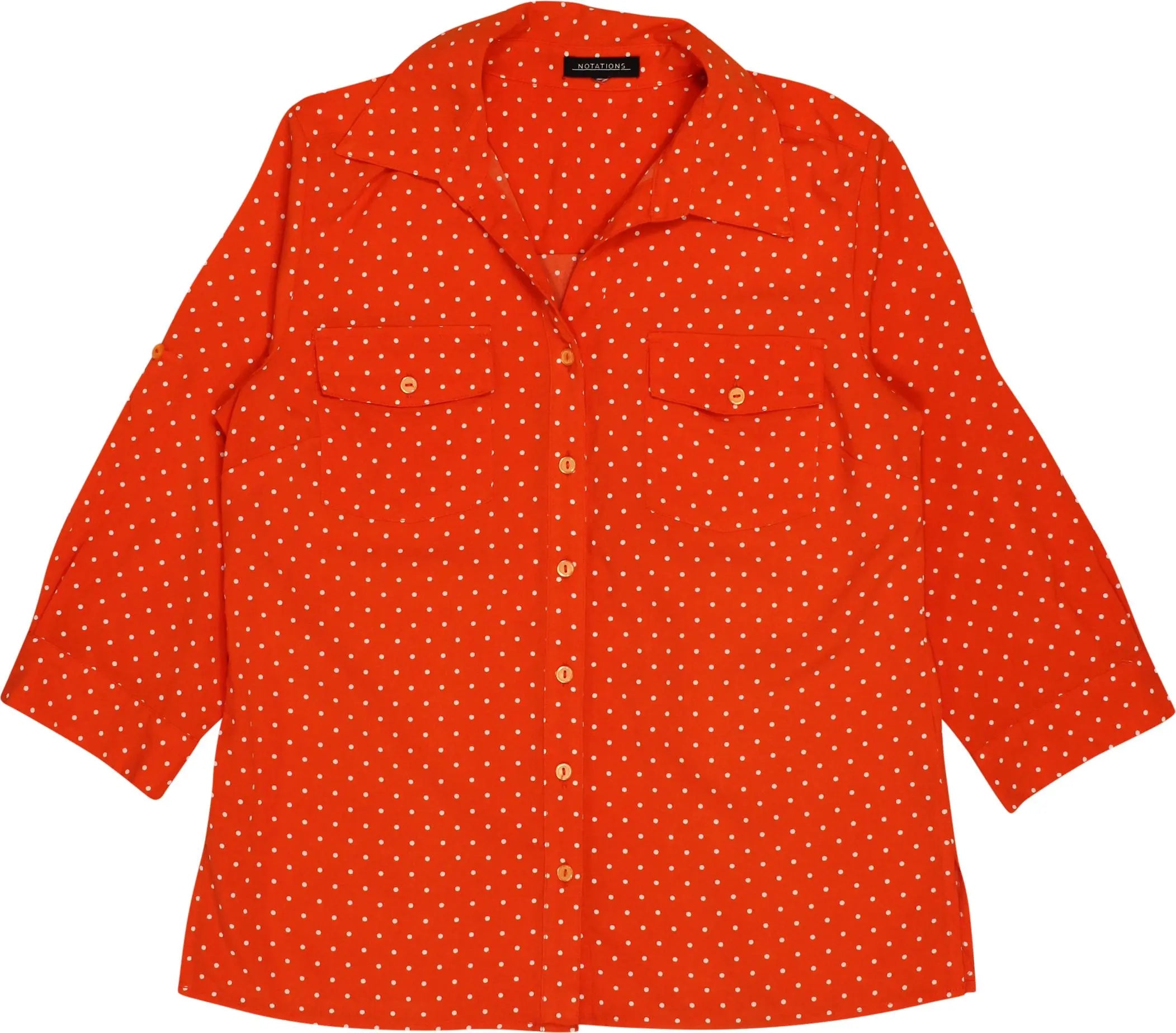 Notations - Orange Polka Dot Blouse- ThriftTale.com - Vintage and second handclothing