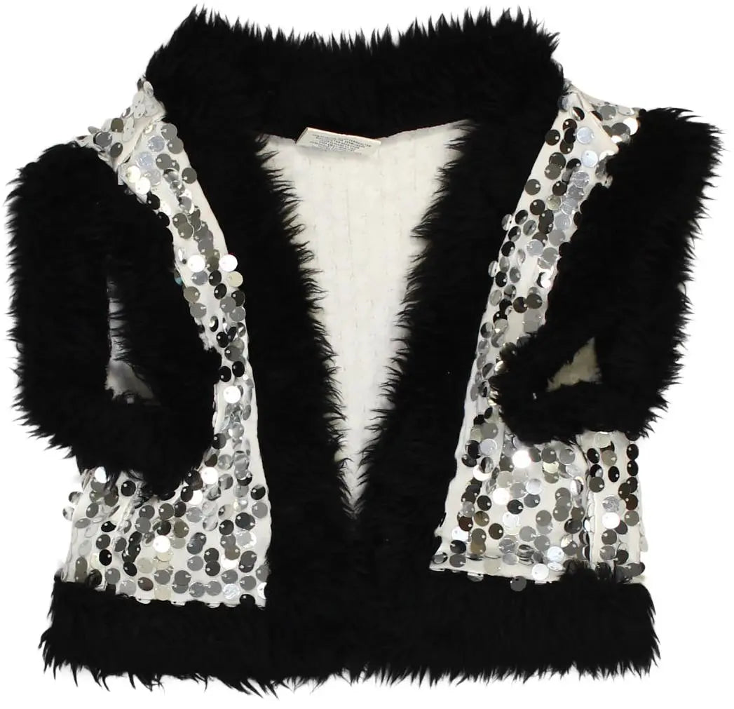 Party Lits - Faux Fur Vest with Sequins- ThriftTale.com - Vintage and second handclothing