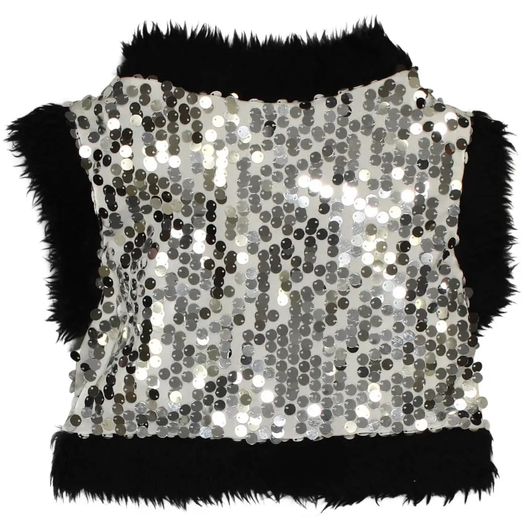 Party Lits - Faux Fur Vest with Sequins- ThriftTale.com - Vintage and second handclothing