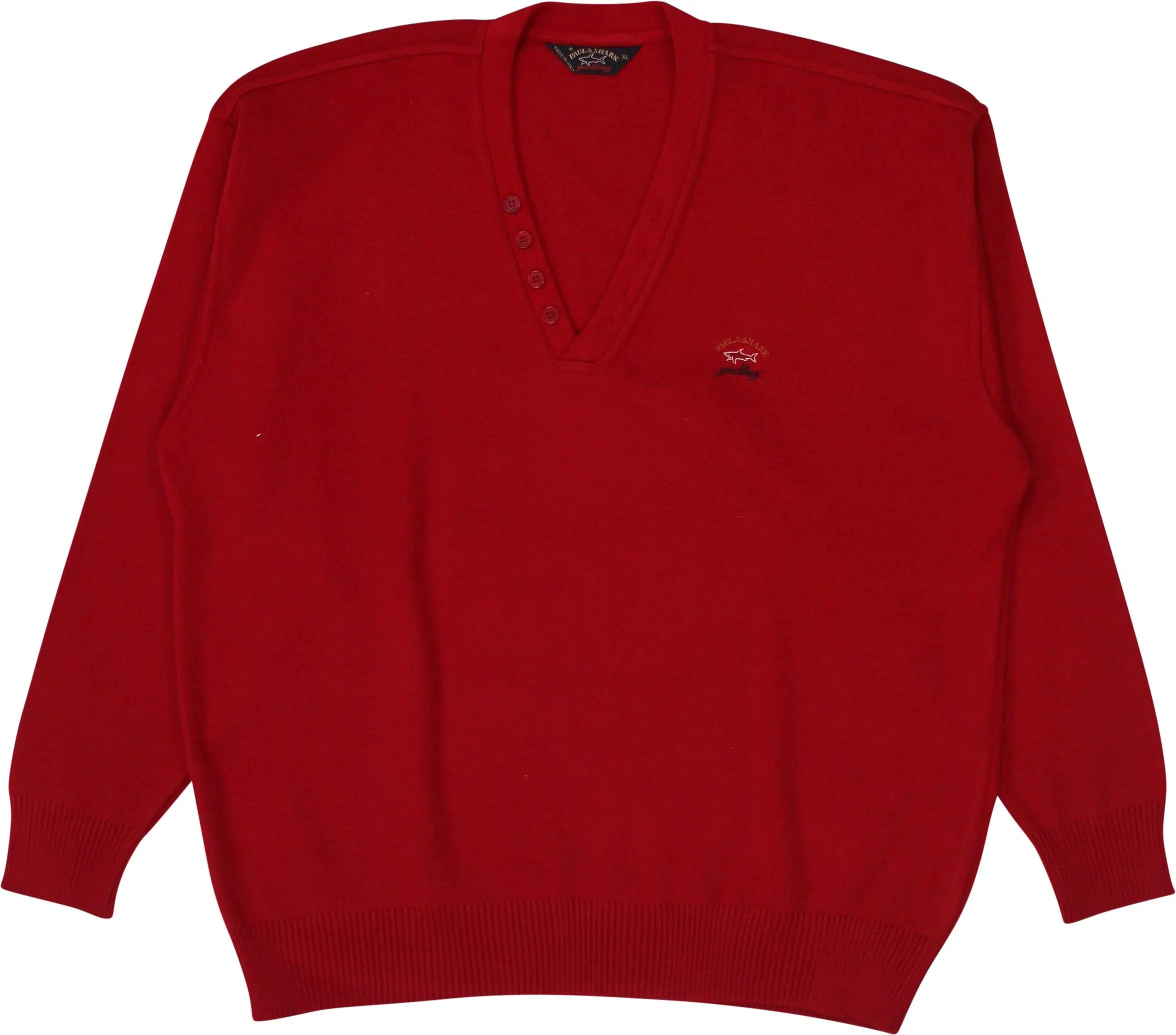 Paul & Shark - Red Wool Blend V Neck Sweater- ThriftTale.com - Vintage and second handclothing