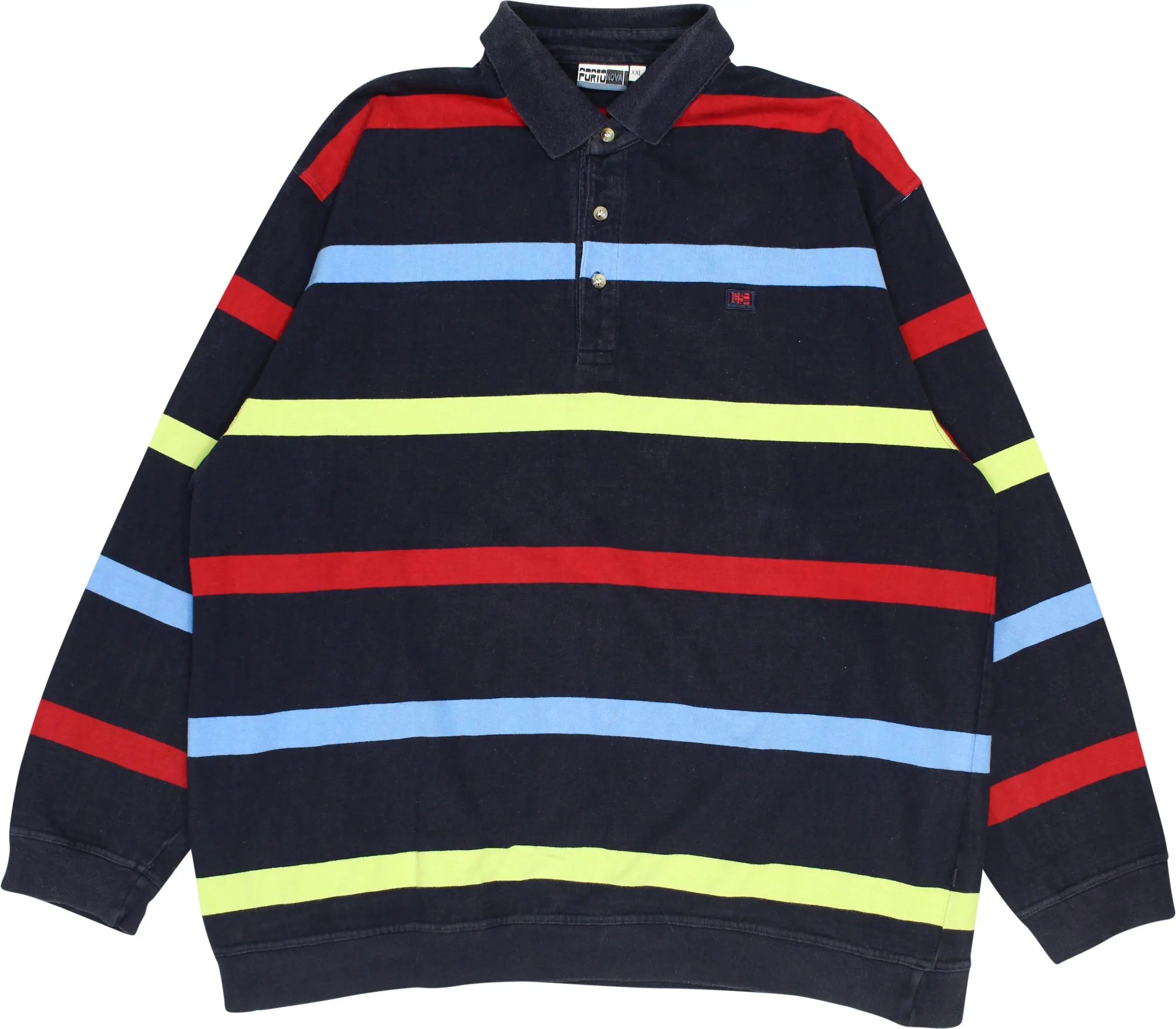 Portonova - Striped Long Sleeve Polo Shirt- ThriftTale.com - Vintage and second handclothing